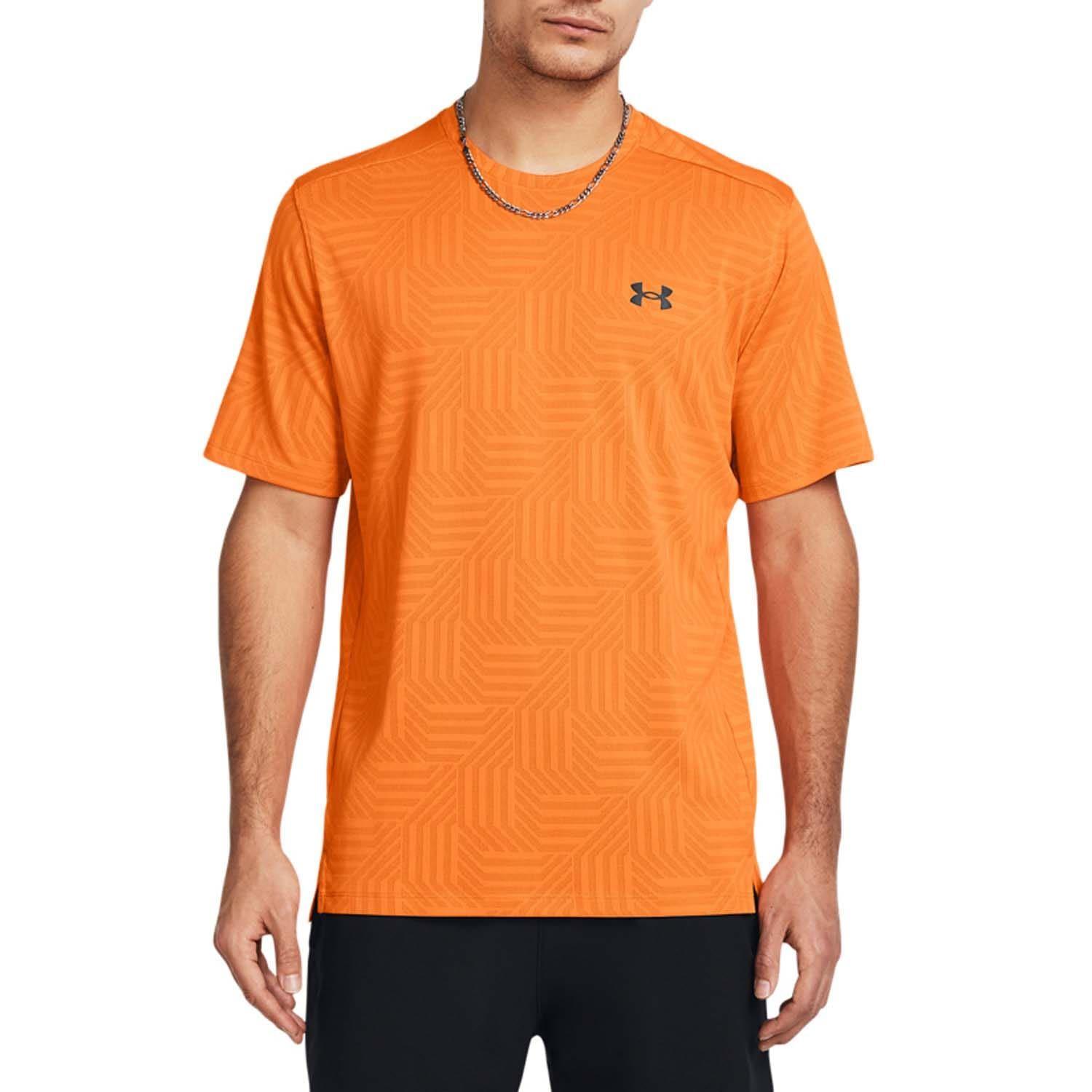 Men's Under Armour Tech Vent Geotessa Short Sleeve T-Shirts in Pink and Orange - Picture 2 of 10