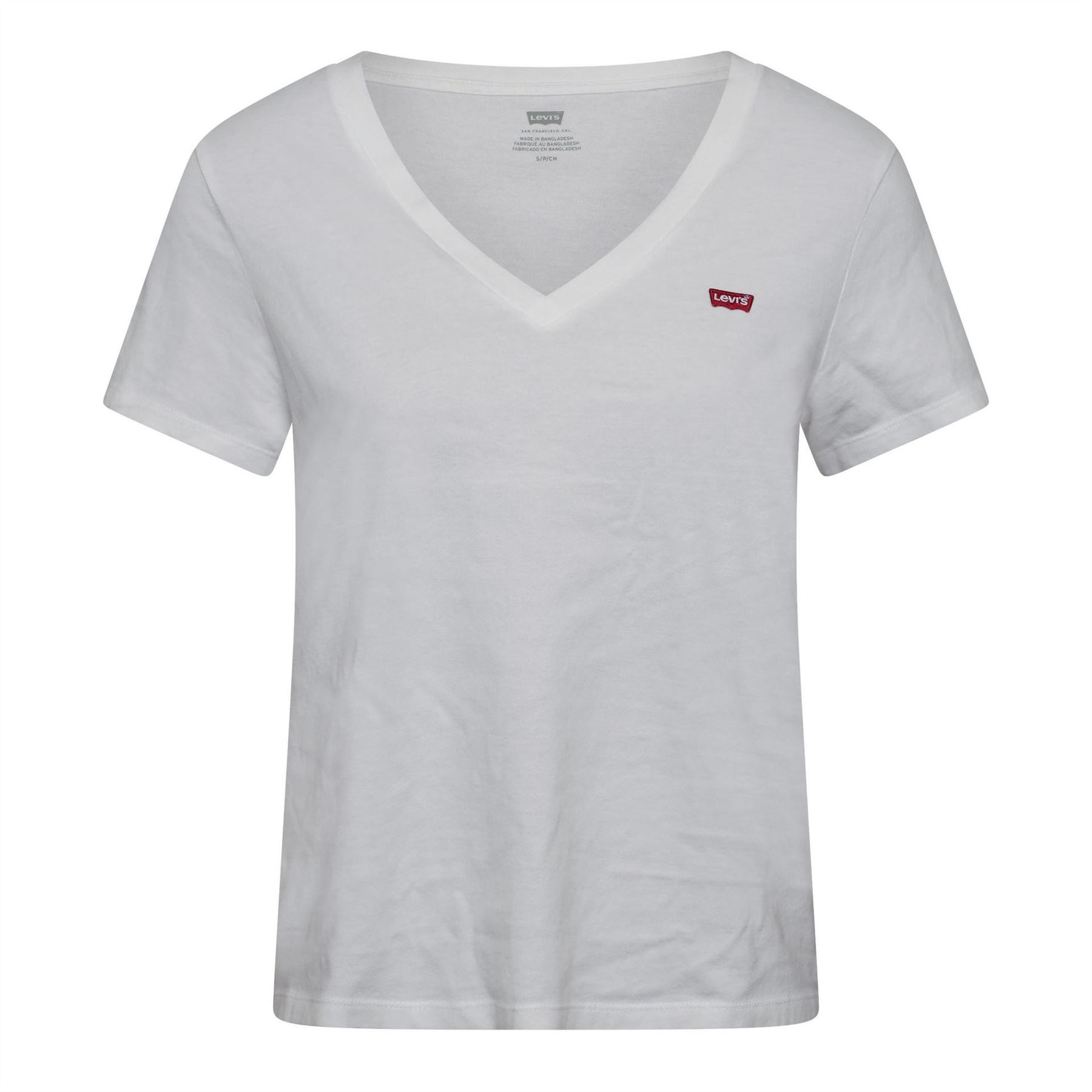 Levis Women's White V-Neck Short Sleeve T-Shirt 8 (Xs) In