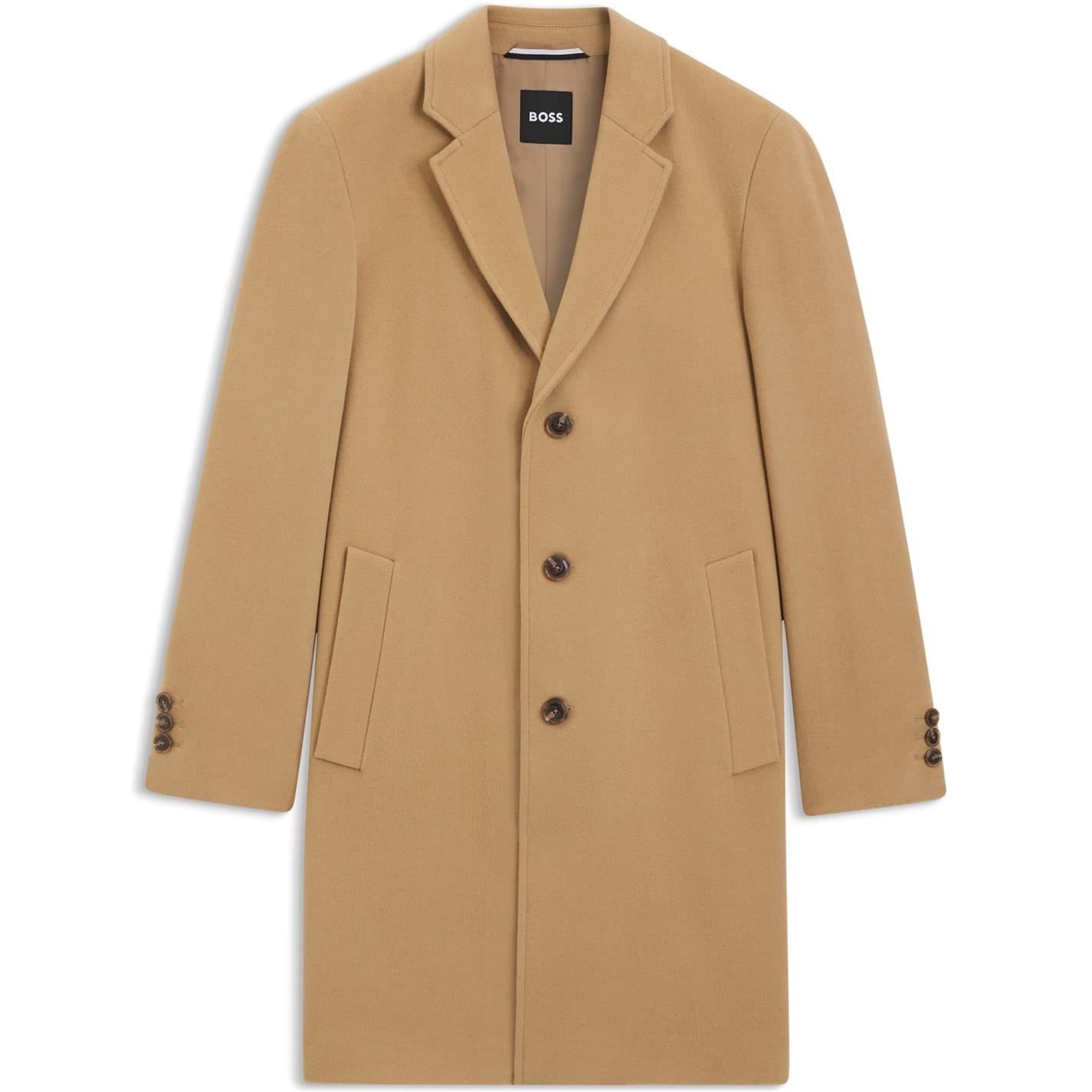 Boss Men's Beige 260 Hyde Solid Patterned Notch Collared Flap Pocket Over Coat X Large In Beige