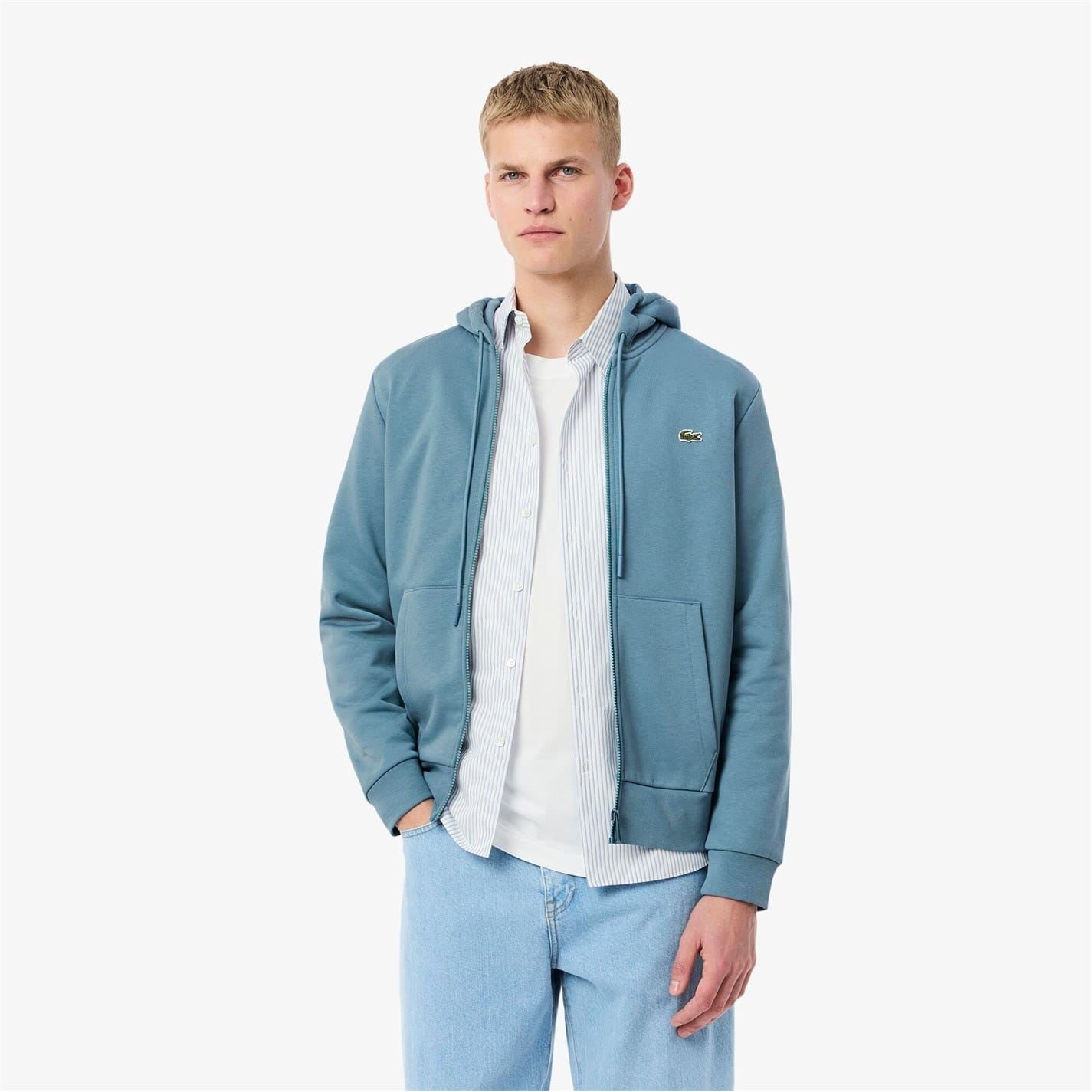 Lacoste Men's Blue Hd9 Basic Full Zip Hoodie S In Blue
