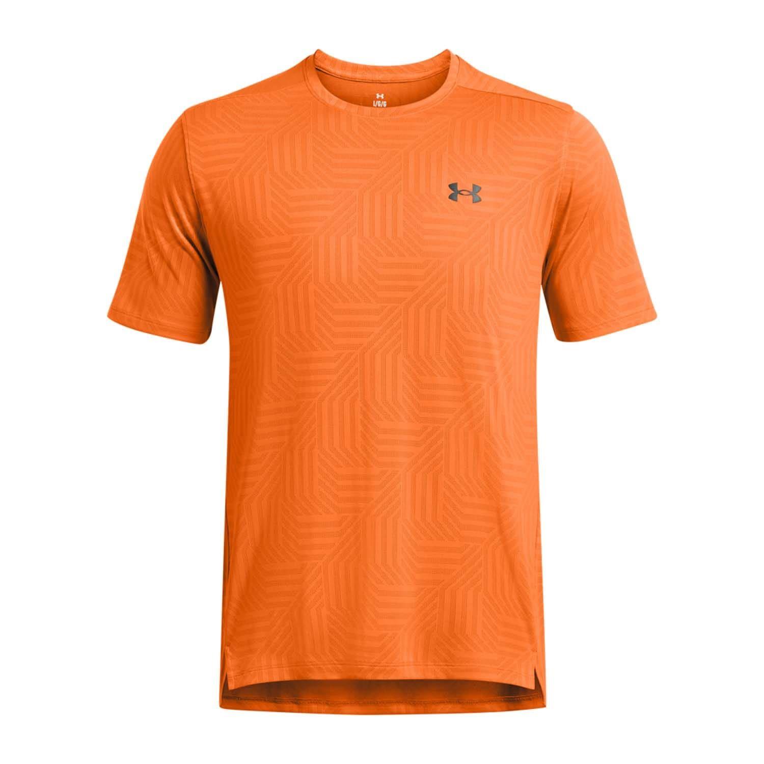 Men's Under Armour Tech Vent Geotessa Short Sleeve T-Shirts in Pink and Orange - Picture 4 of 10