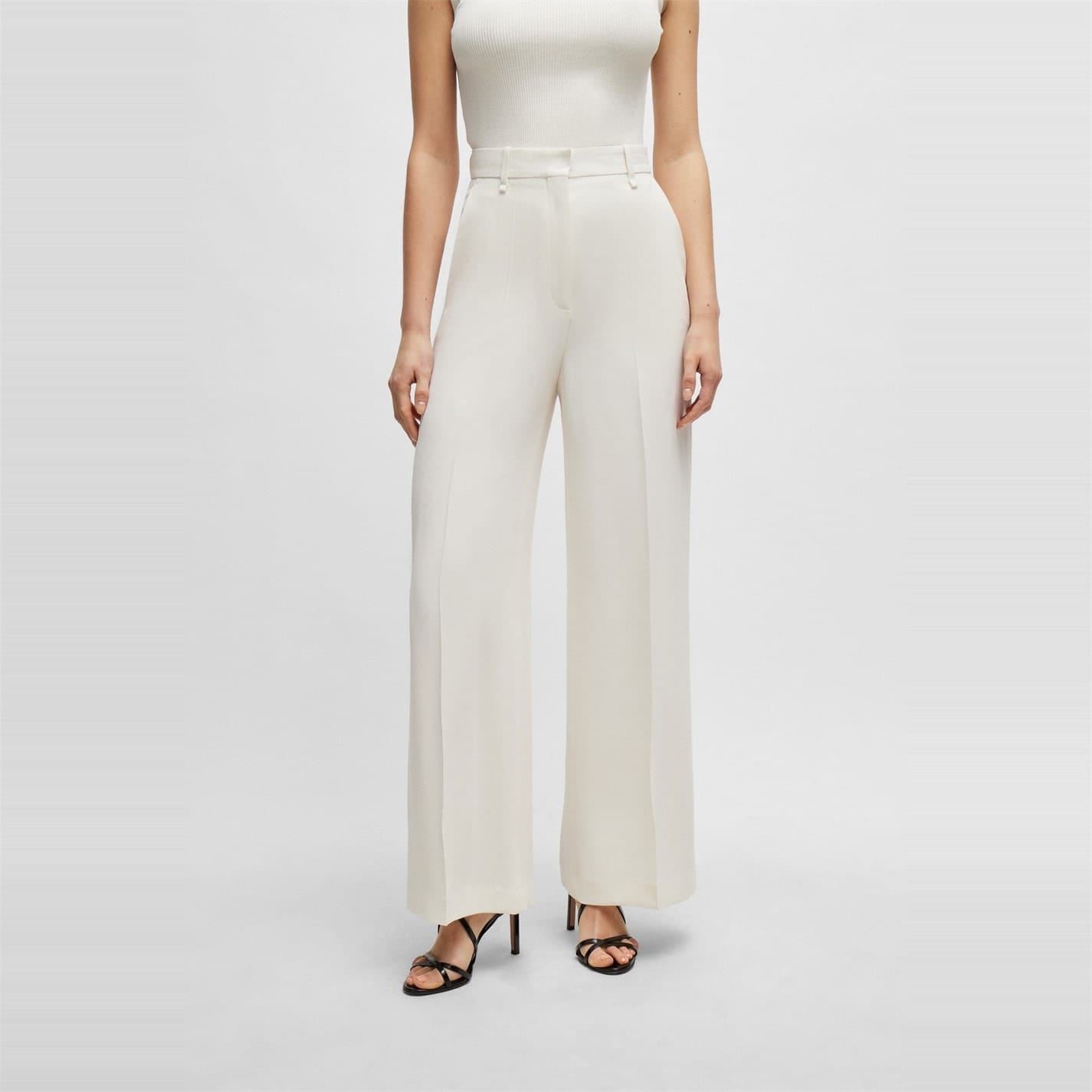 Boss Women's Open White Tikela 10246618 01 Straight Leg Trousers 4 (Xxs) In White