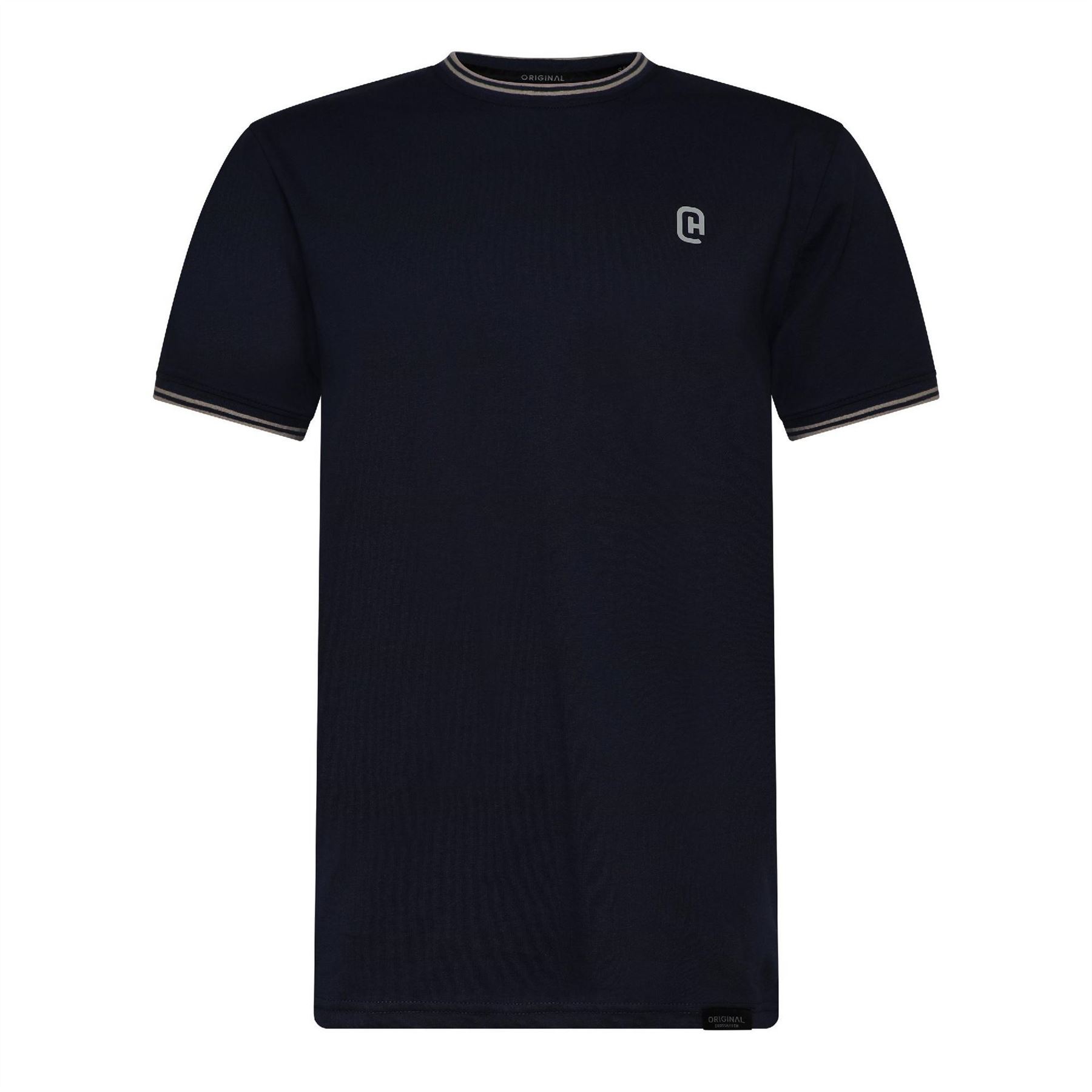 Crosshatch Men's Navy Preece Hem Label Patch Crew Neck Short Sleeve T-Shirt Large In Blue