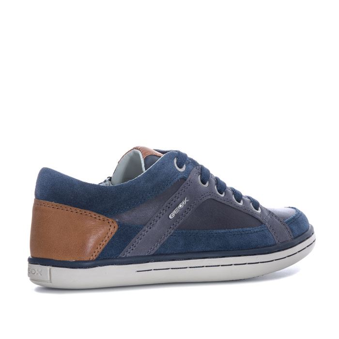 Boy/'s Geox Junior Garcia Lace up Breathable Trainers in Blue