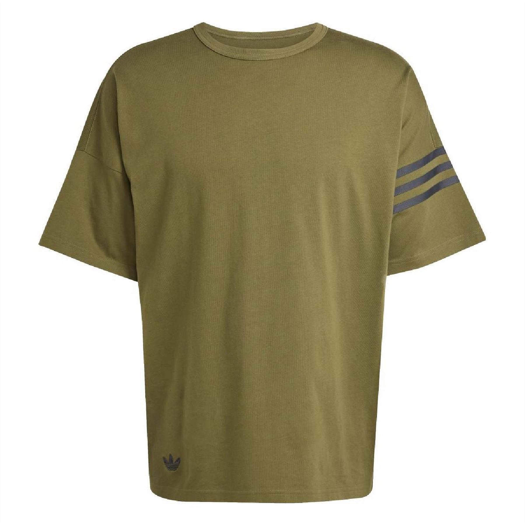 Adidas Originals Men's Focus Olive Neuclassics Side Stripes Crew Neck Drop Shoulder T-Shirt 2XL In Green