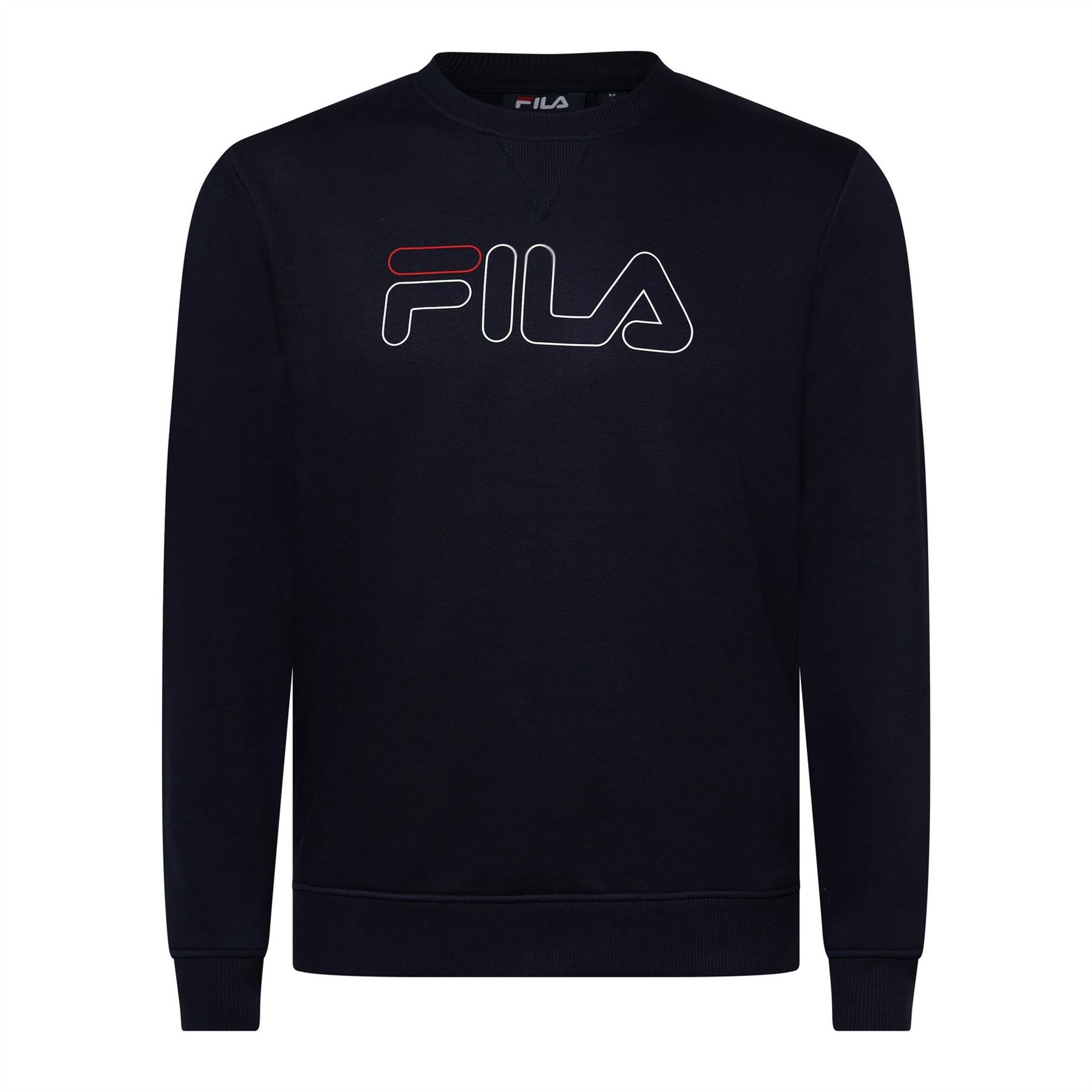 Fila Men's Navy Jude Logo Print Crew Neck Ribbed Collar Sweatshirt Medium In Blue