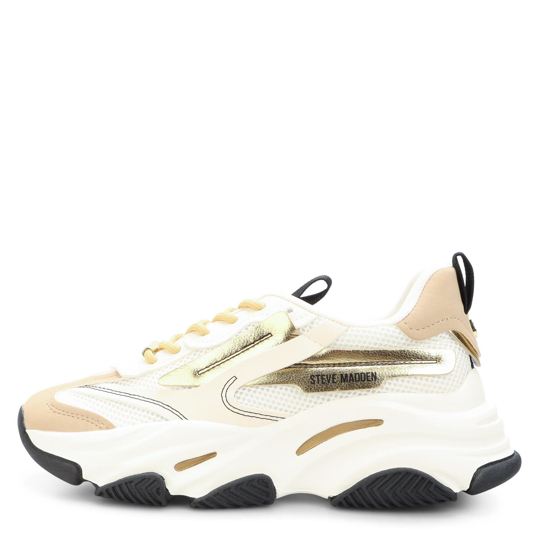Steve Madden Women's Wht/Tan Possession E Lace Up Platform Sneakers 8 (41) In White