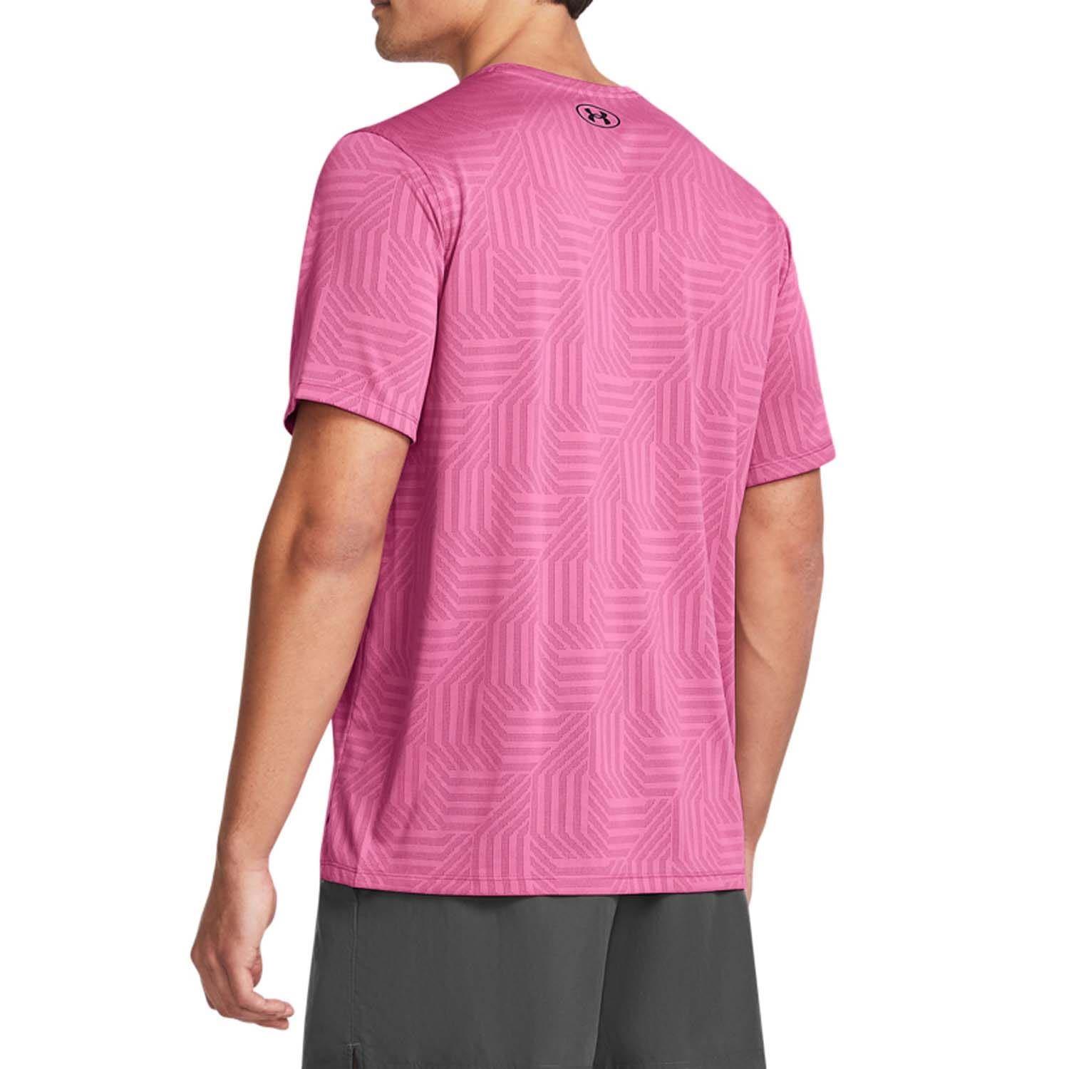 Men's Under Armour Tech Vent Geotessa Short Sleeve T-Shirts in Pink and Orange - Picture 8 of 10