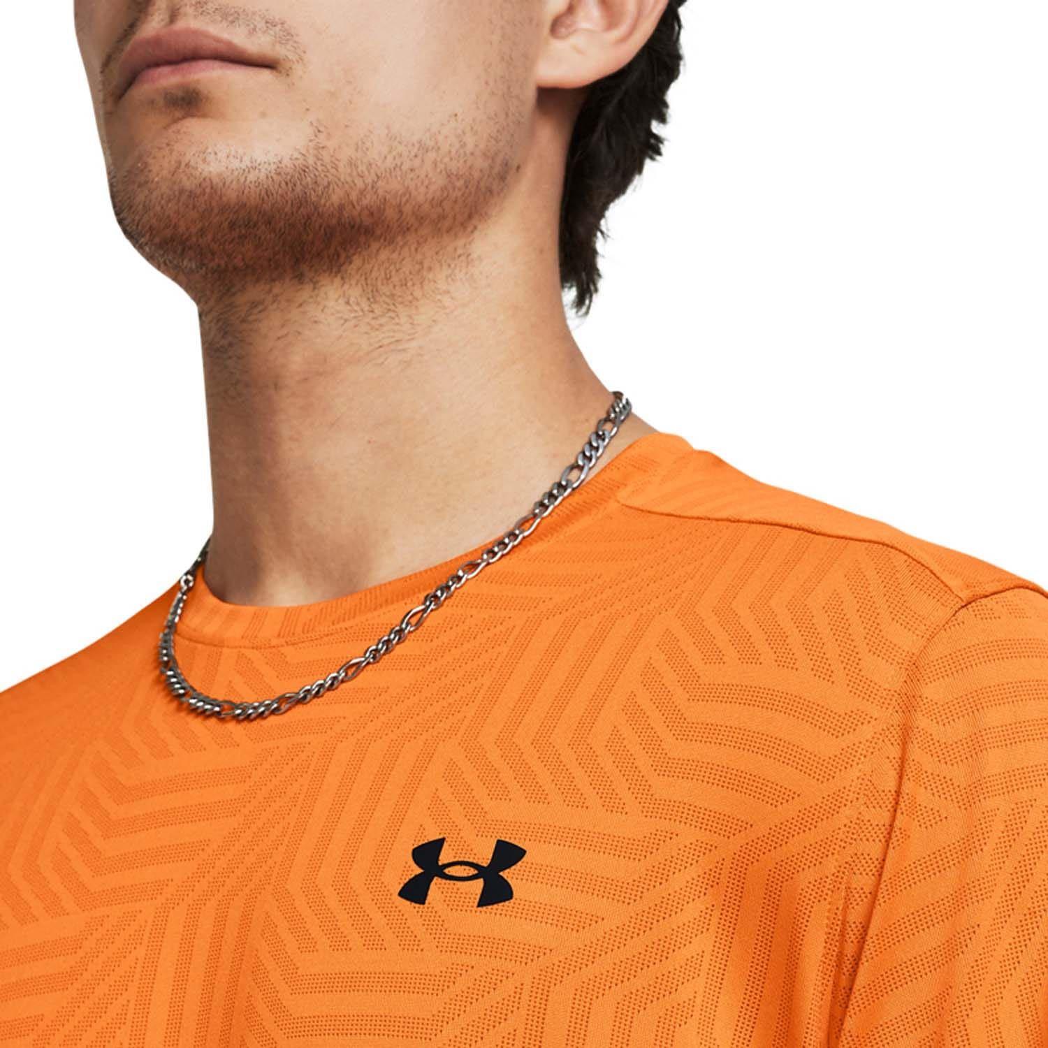 Men's Under Armour Tech Vent Geotessa Short Sleeve T-Shirts in Pink and Orange - Picture 6 of 10