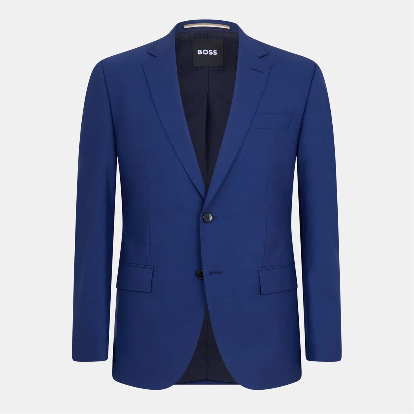 Boss Men's Navy Solid Patterned Lapel Collared Suit Jacket With Flap Pocket S In Blue
