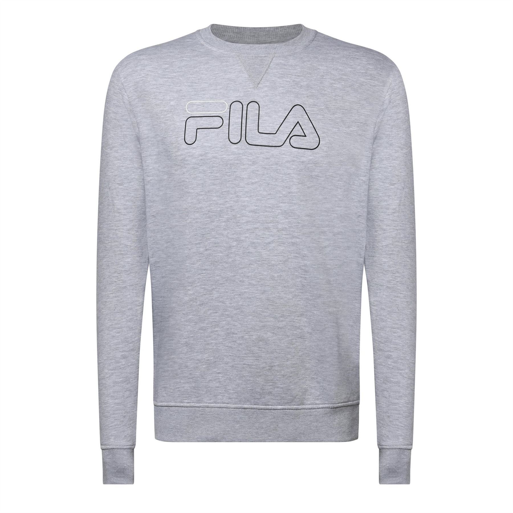 Fila Men's Light Grey Marl Jude Logo Print Crew Neck Ribbed Collar Sweatshirt 2X Large In Grey