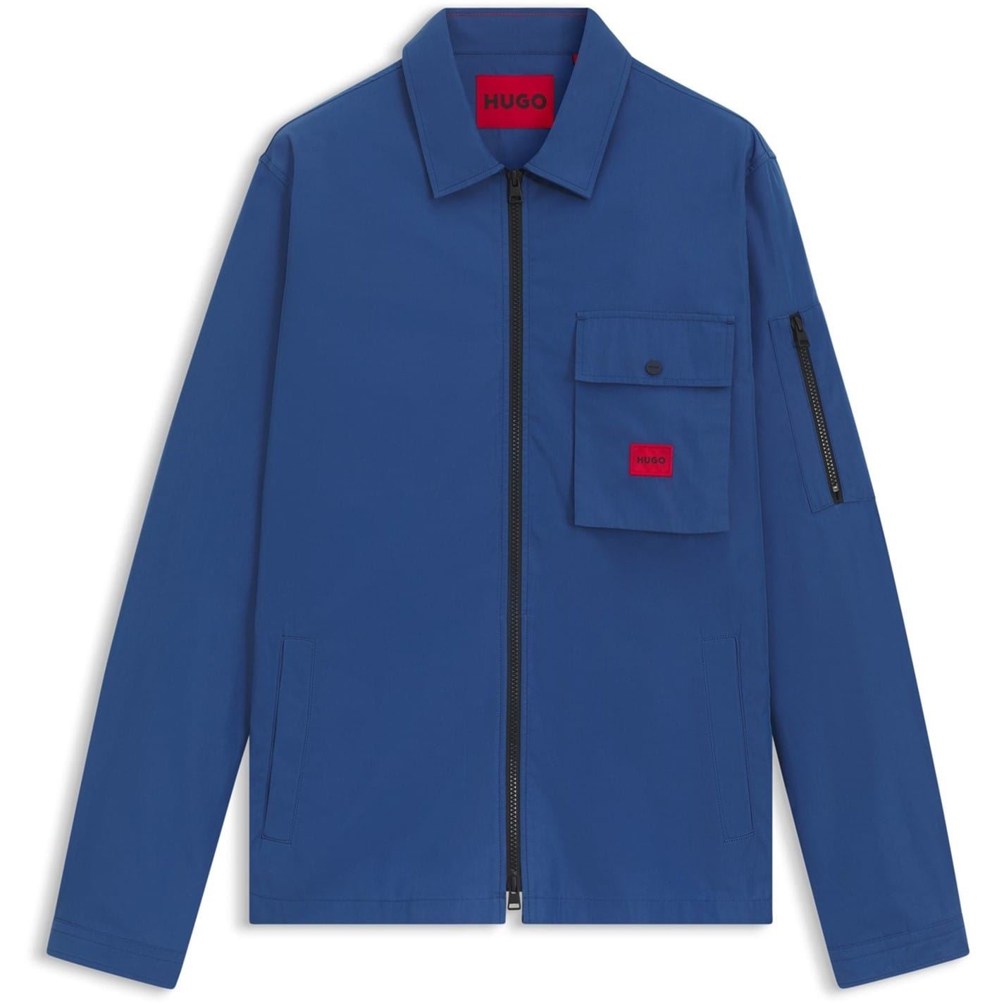 Hugo Men's Med Blue 422 Zip Through Overshirt M In Blue
