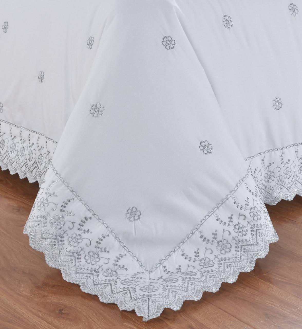 Gabrielle Lace Floral Embroidery Duvet Quilt Cover Set Bed Linen Silver/Grey - Picture 6 of 7