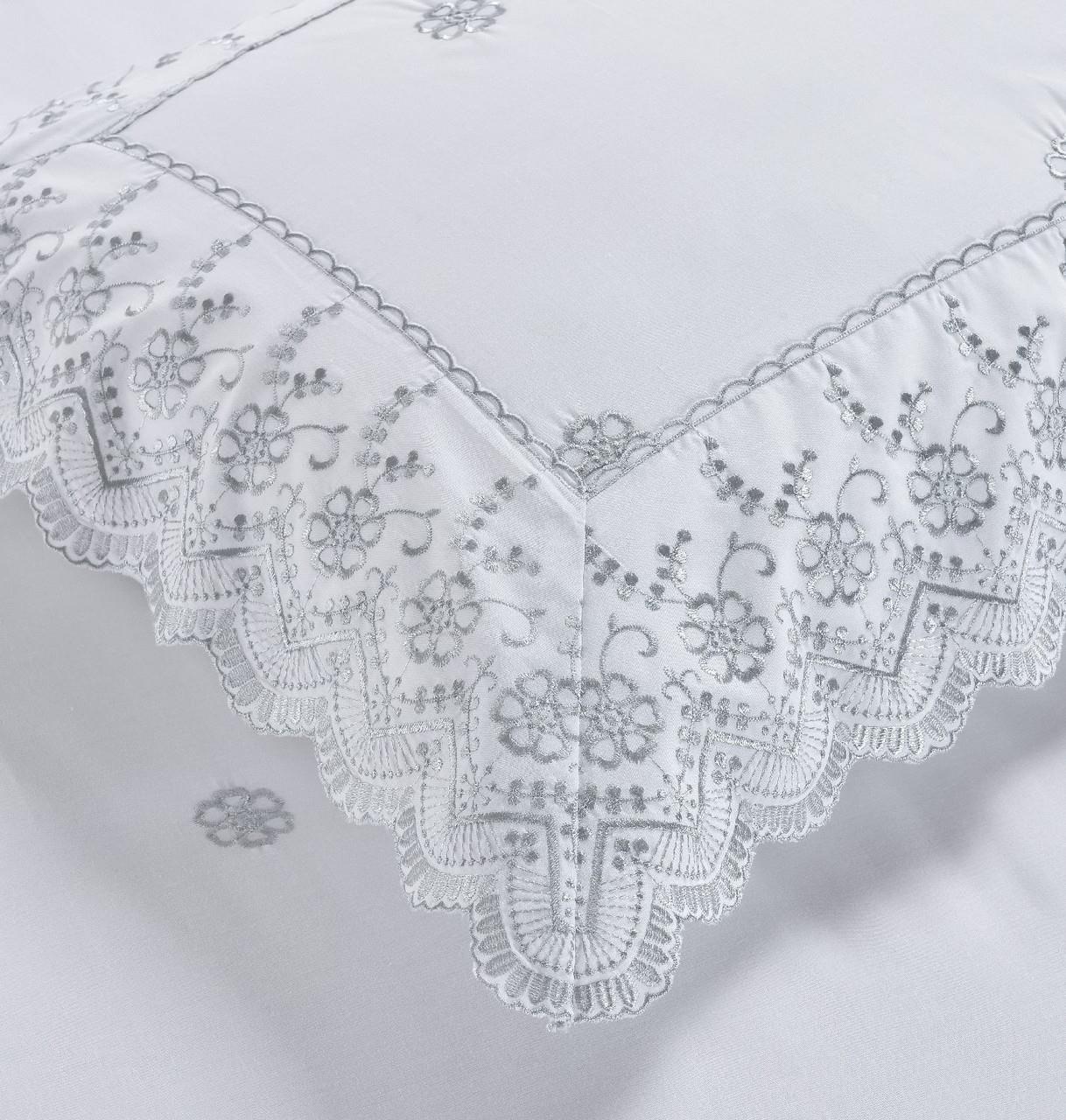Gabrielle Lace Floral Embroidery Duvet Quilt Cover Set Bed Linen Silver/Grey - Picture 5 of 7