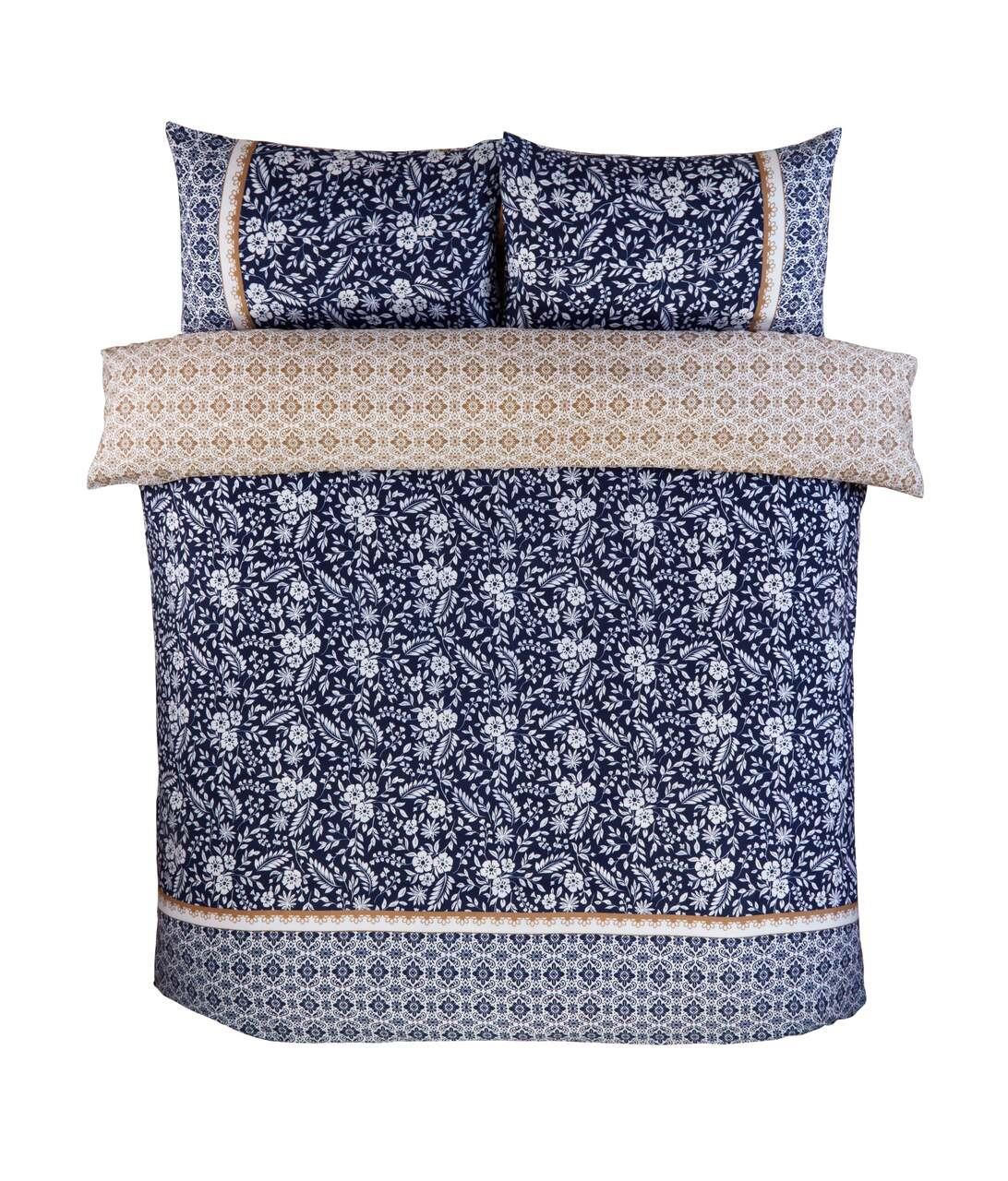 Eleanor Floral Geometric Reverse Duvet Quilt Cover Set Bed Linen Blush Navy - Picture 7 of 9