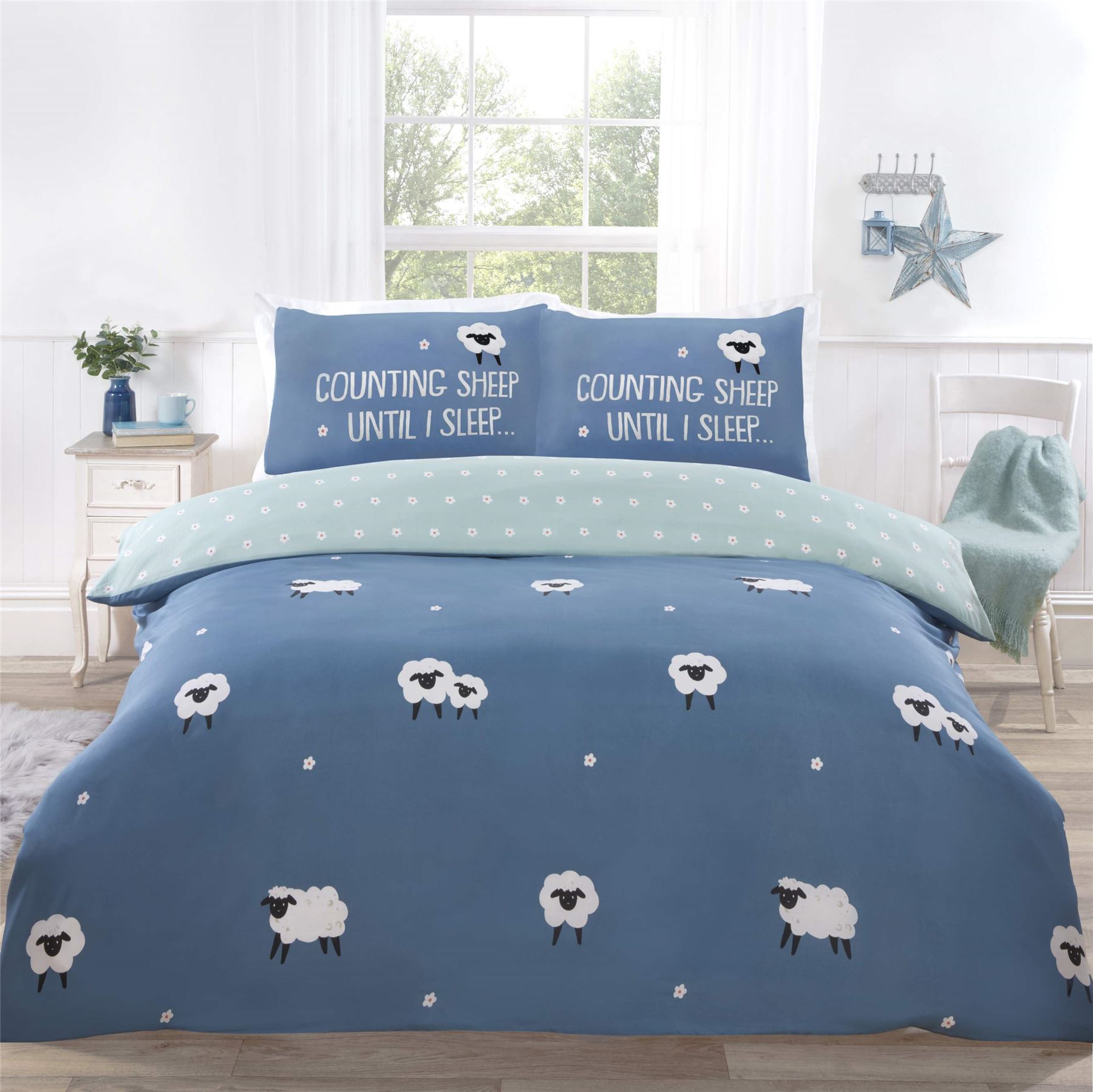 Counting Sheep Cosy Aesthetic Reversible Duvet Quilt Cover Set Bed Linen - Picture 10 of 13
