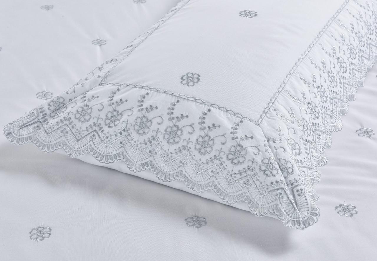 Gabrielle Lace Floral Embroidery Duvet Quilt Cover Set Bed Linen Silver/Grey - Picture 2 of 7