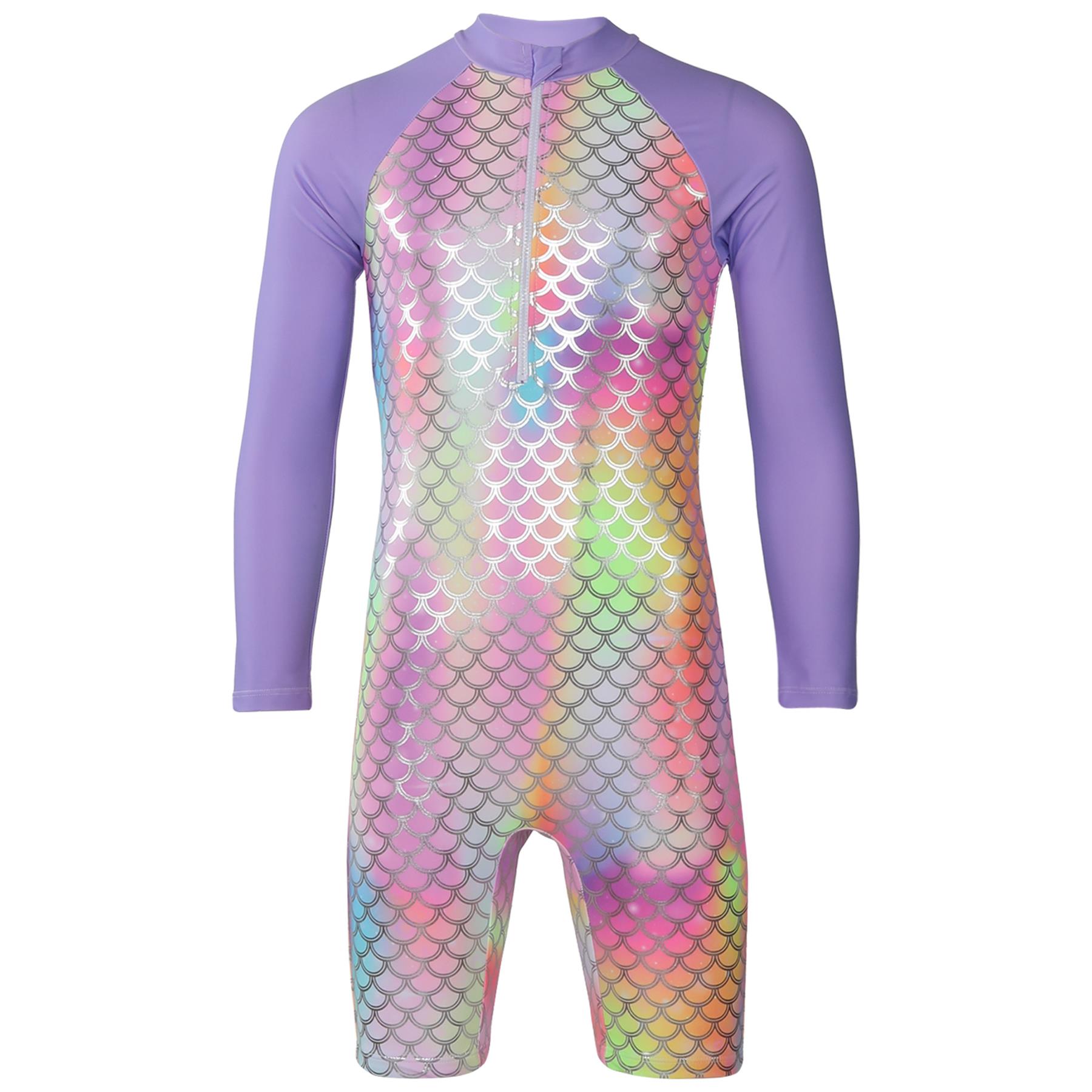 Kids Girls Rainbow Swimsuit With Hat Surfing Diving Quick Dry Swimwear Suit - Afbeelding 2 van 8