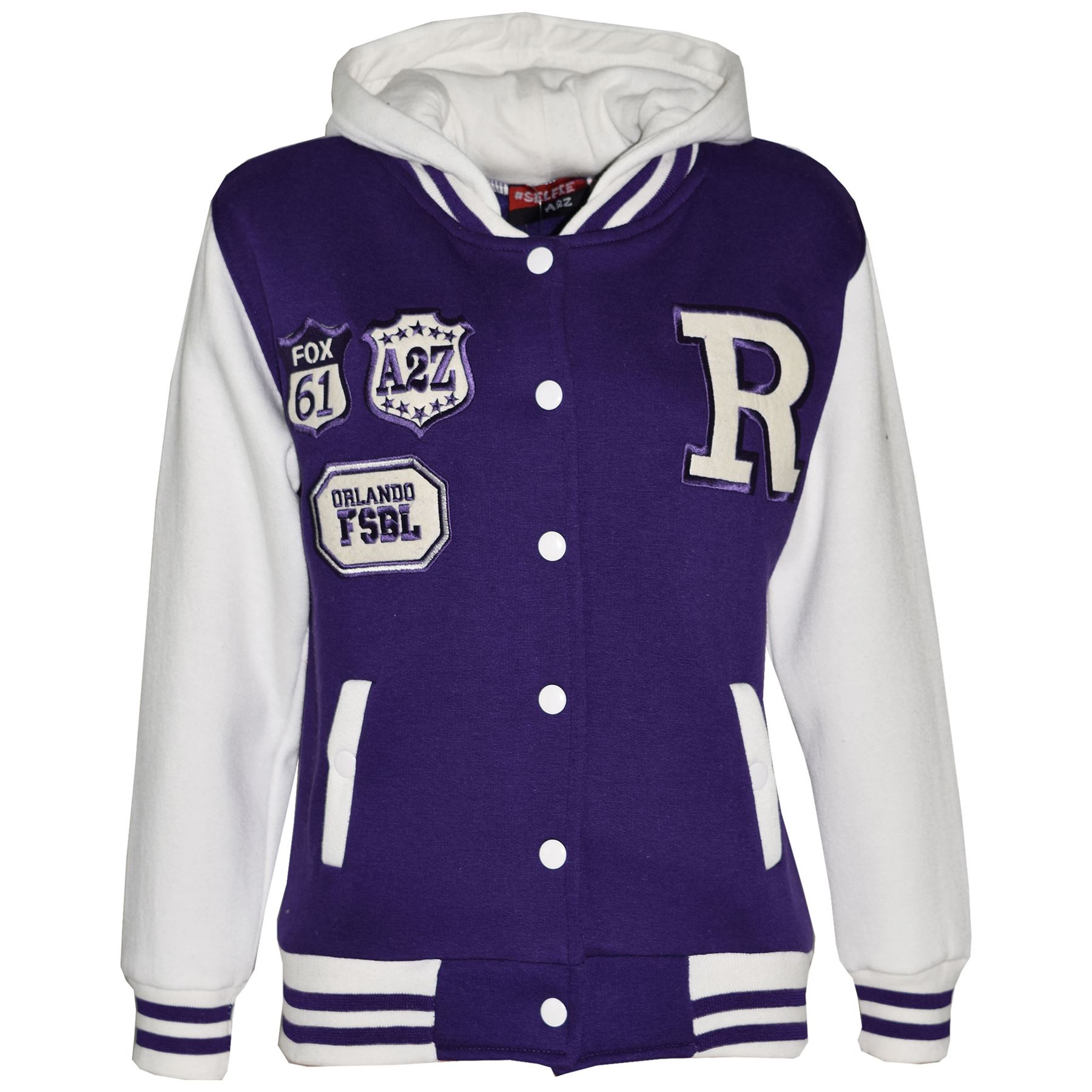 Kids B.B Hooded NYC FOX Jacket Long Sleeve Baseball Coat Girls Boys Age 1-13 Yrs - Picture 95 of 104