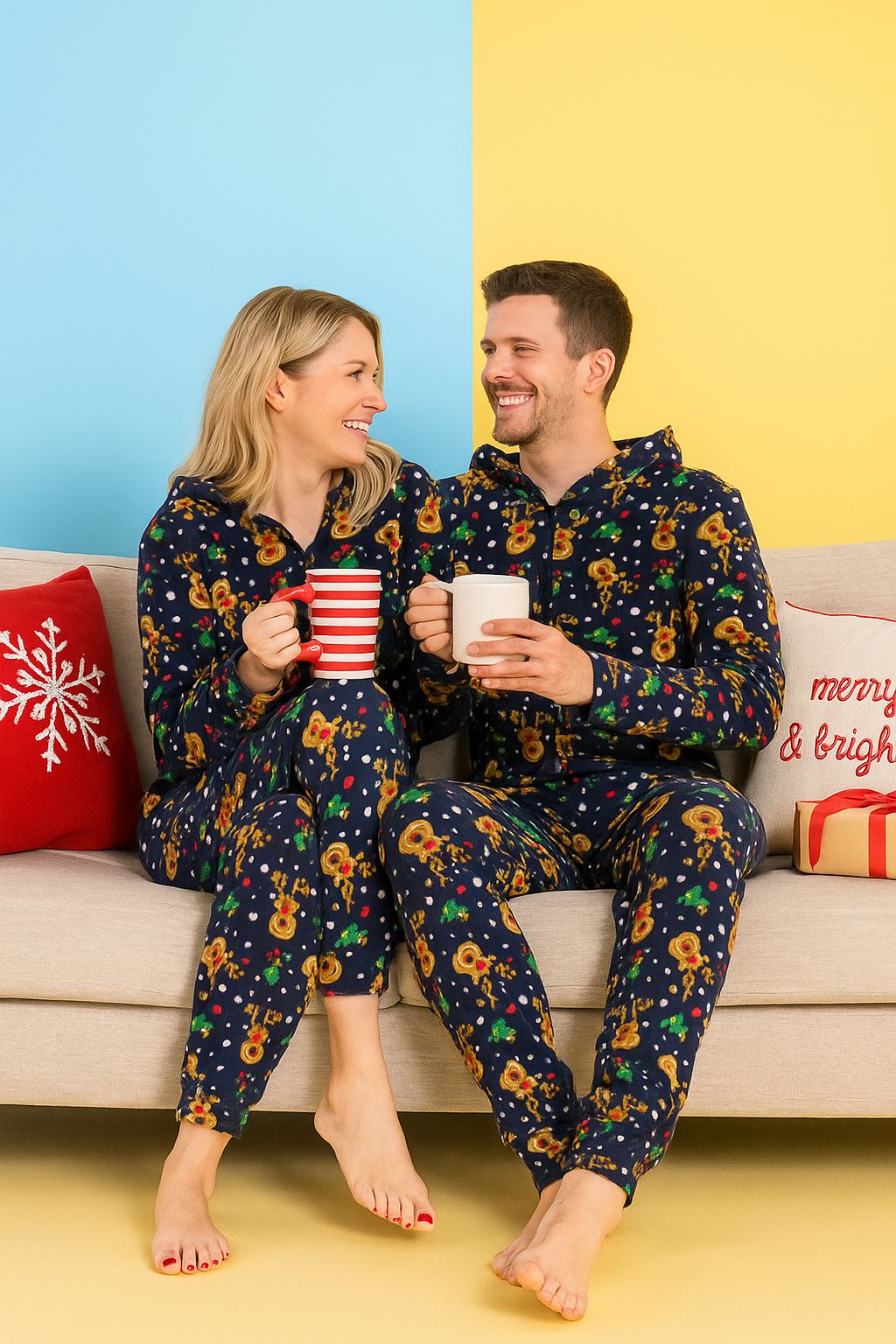 A2Z Hombres Mujeres Navidad Micro Vellón Con Capucha Suave Cálido Todo en Uno Pijama Festivo - Imagen 7 de 13