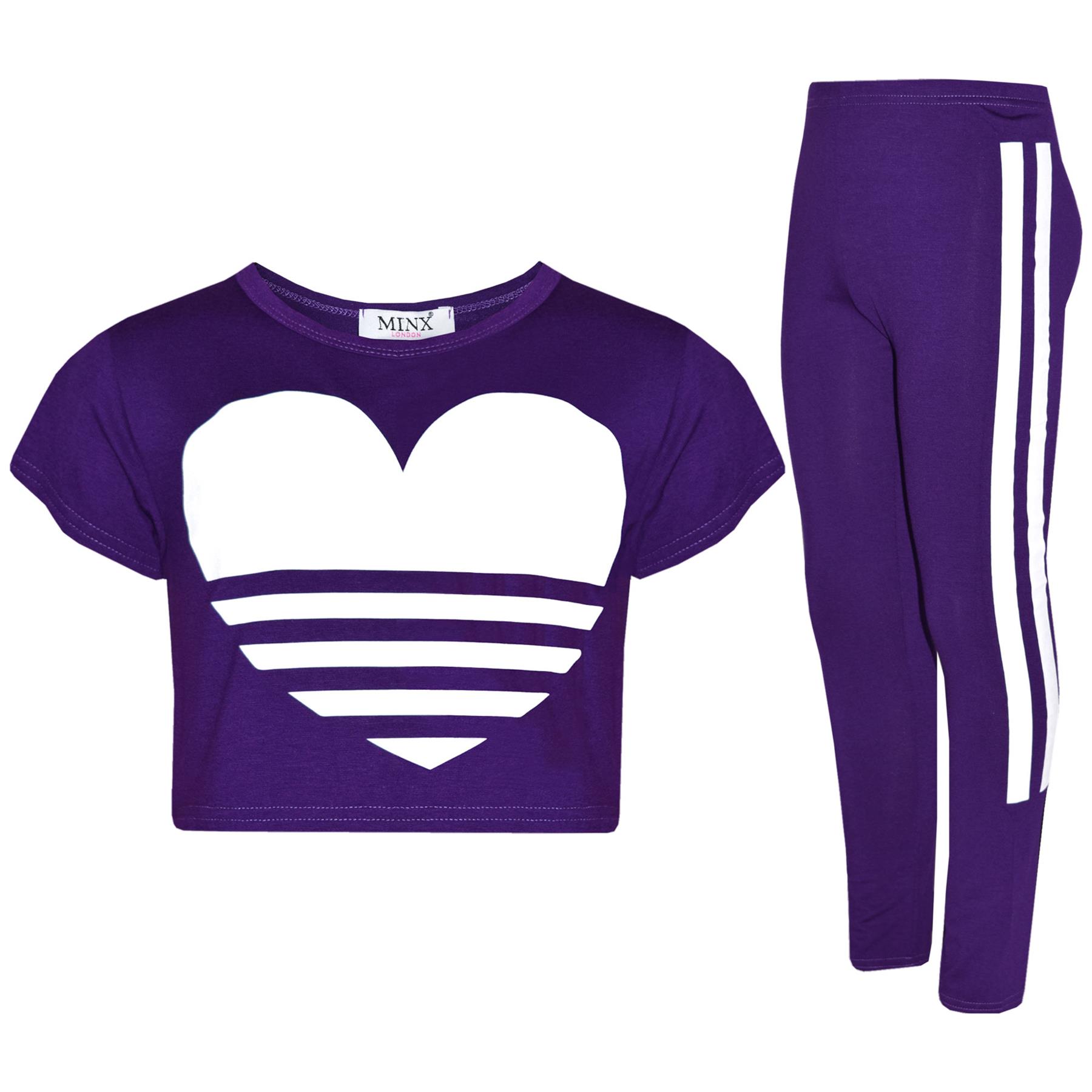 Girls Tops Kids Designer's Heart Print Crop Top & Fashion Legging Set 5-12 Years - Picture 13 of 23