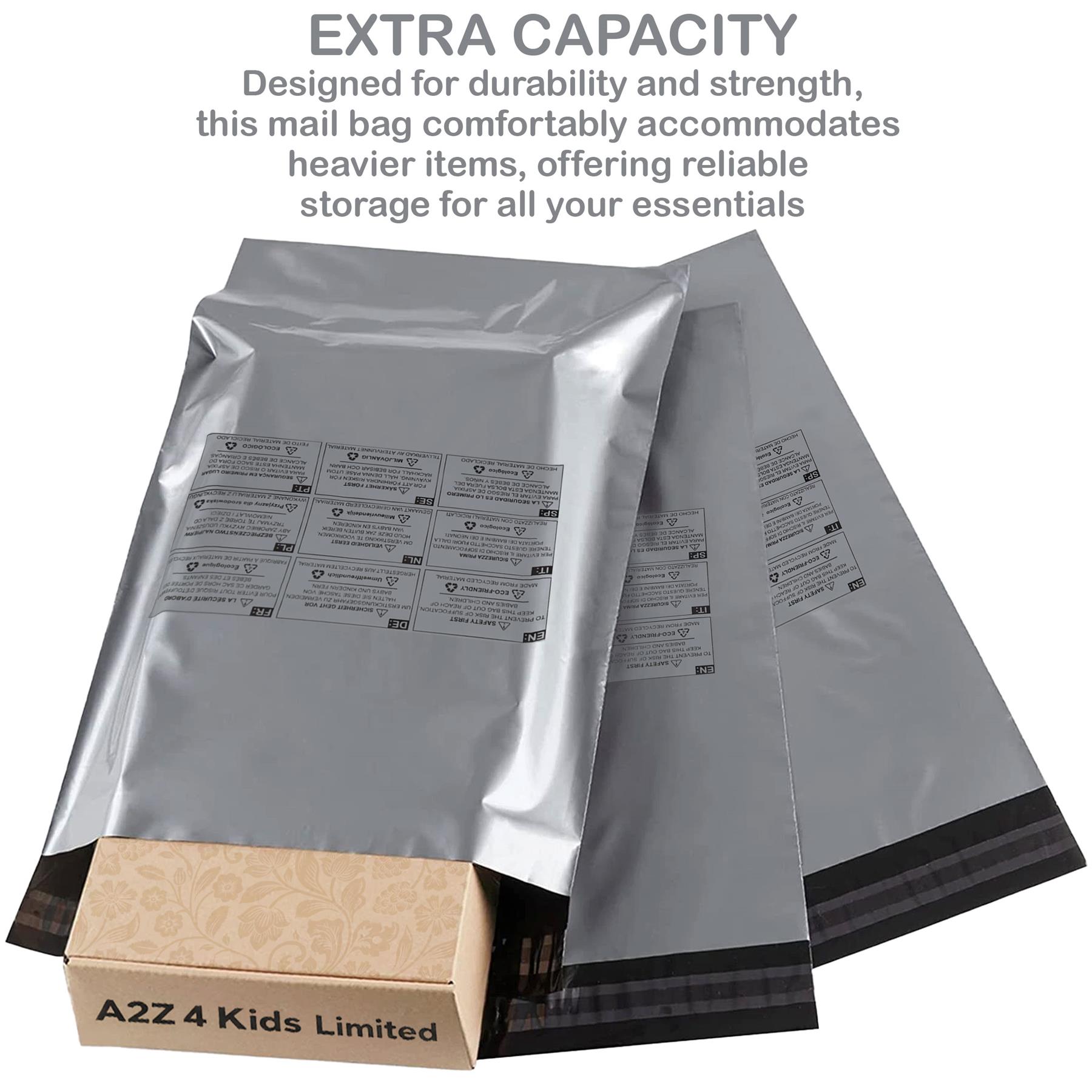 A2Z Eco-Friendly Grey Poly Mail Bag Self Seal Postal Packaging EU Safety Warning