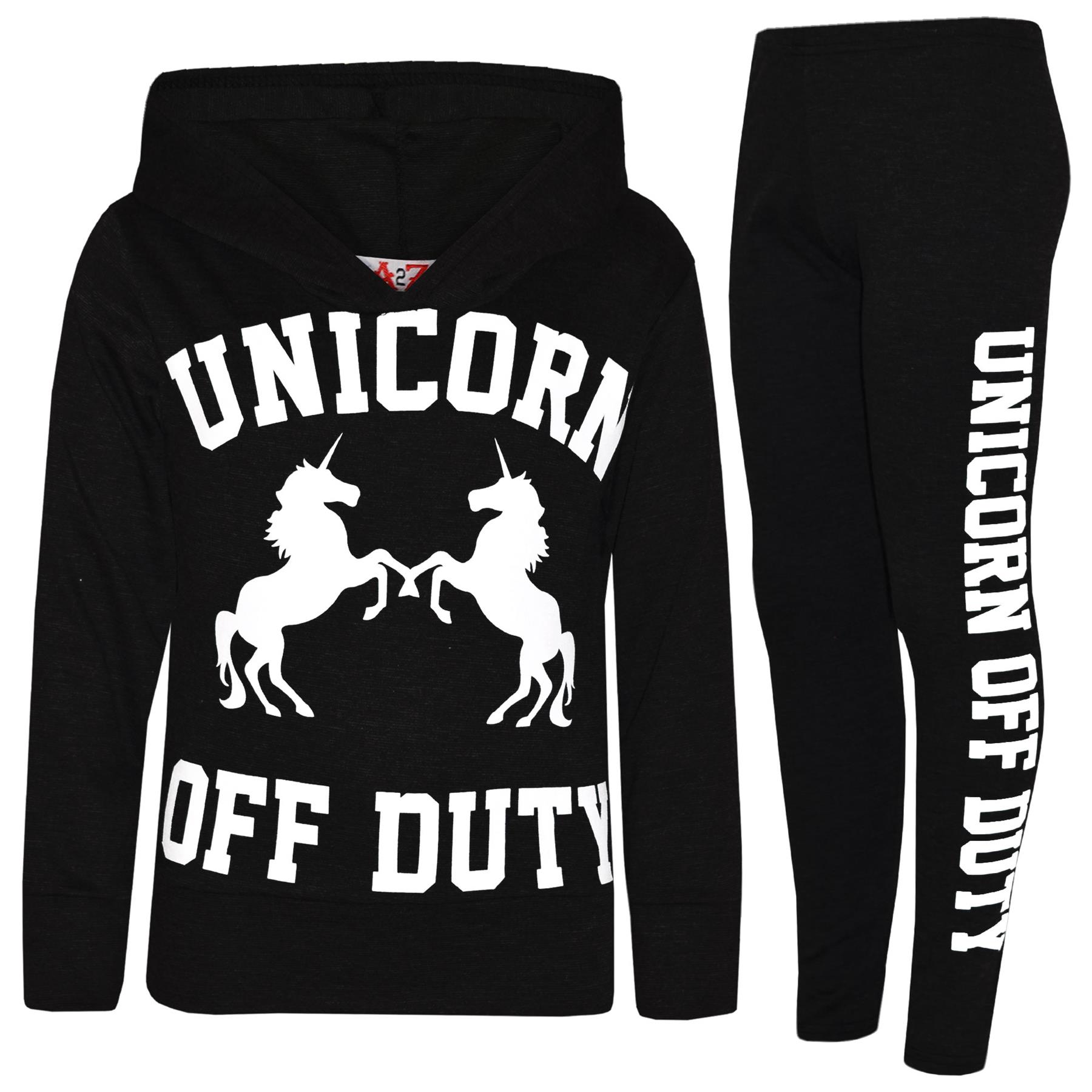 Unicorn Print Hooded Crop Top & Leggings Set For Girls 7-13 Years - Lounge Wear