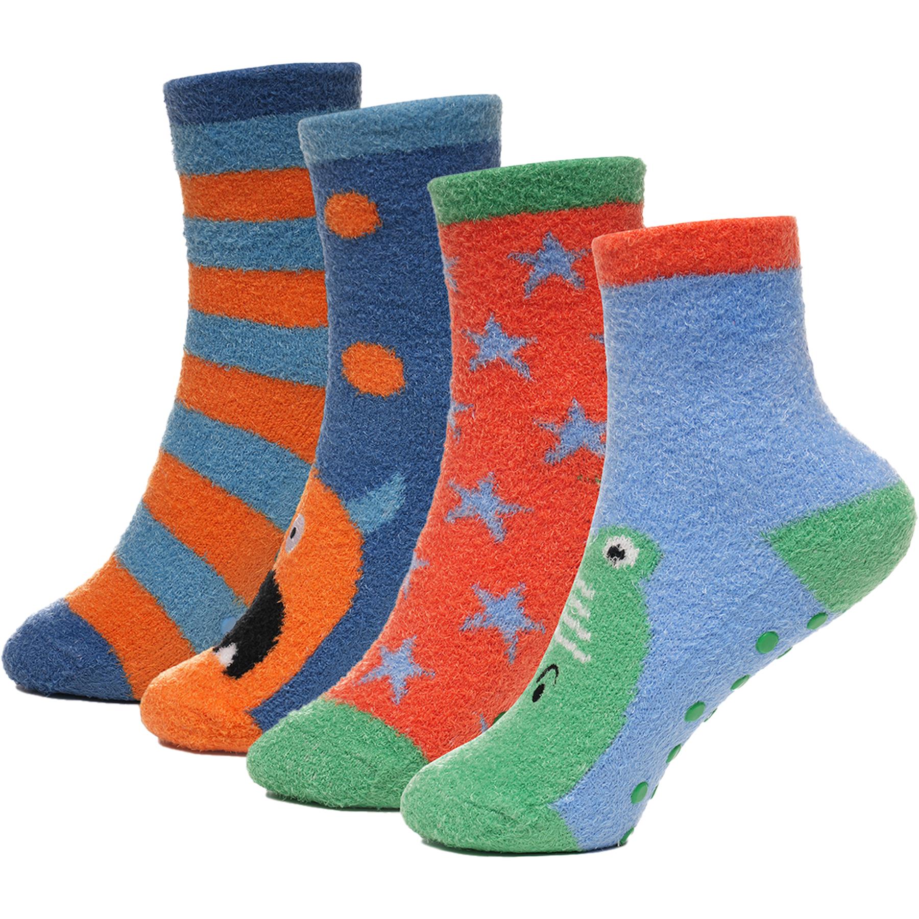 A2Z 4 Kids Boys Socks 4 Pack Brushed Chenille Novelty Xmas Winter Warm Socks - Picture 2 of 4