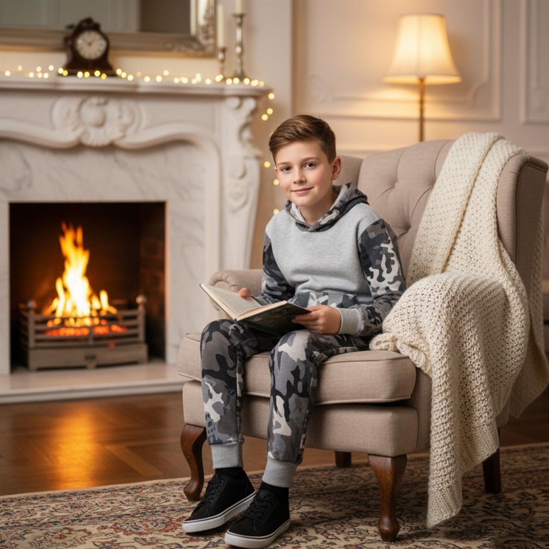 A2Z 4 Kids Boys Girls Tracksuit Camouflag Contrast Grey Hoodie Jogger Outfit Set - Produktbild 5