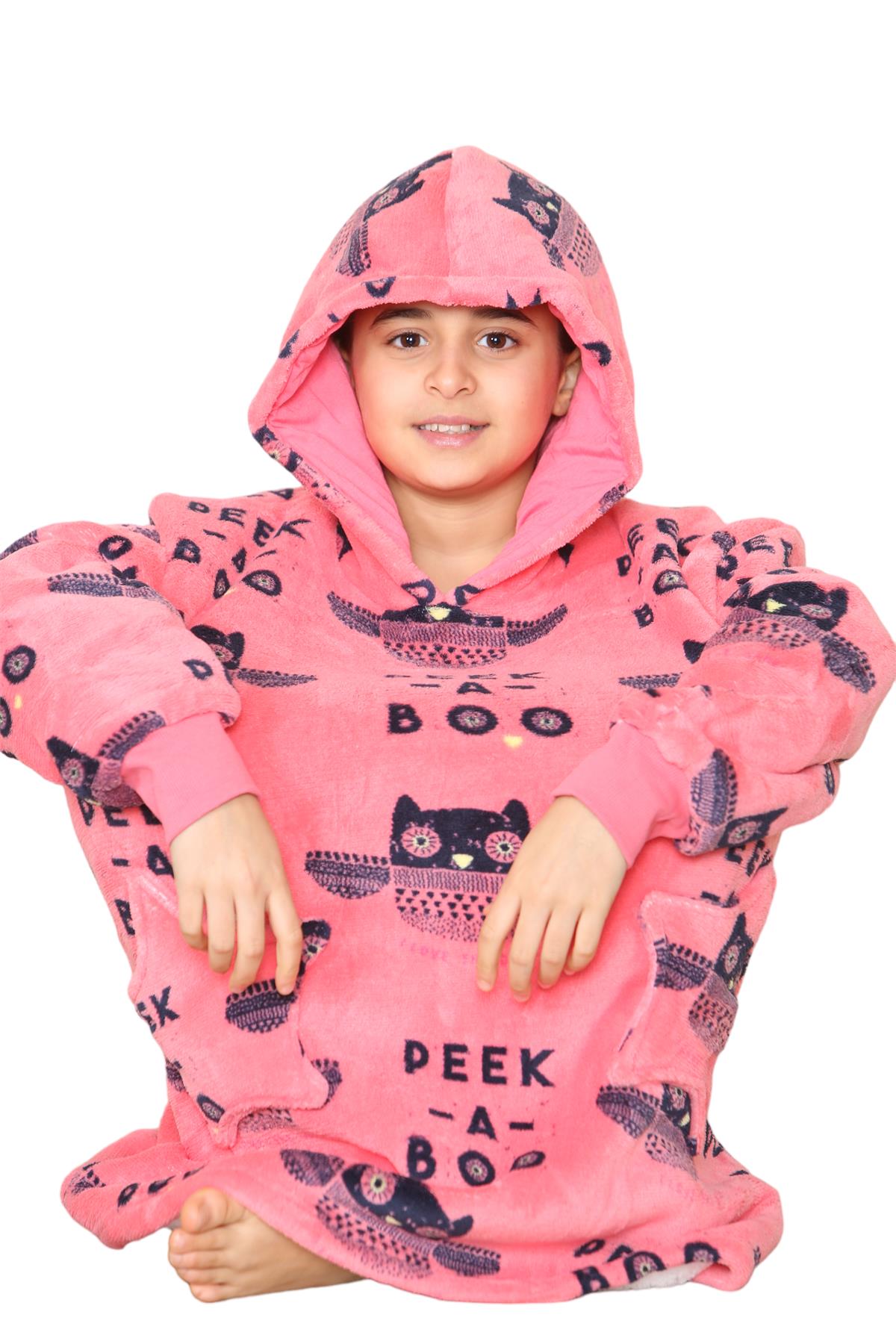 Kids Girls Boys Oversized Hoodie Animal Snuggle Blanket Super Soft Warm Fleece - Picture 25 of 47