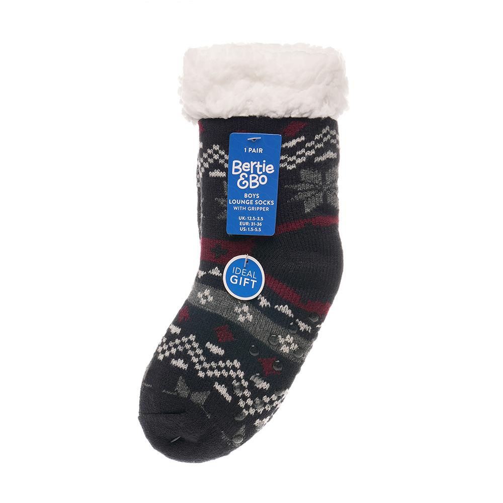 A2Z 4 Kids Boys Christmas Fluffy Sherpa Fleece Lined Non Slip Gripper Xmas Socks - Picture 4 of 8
