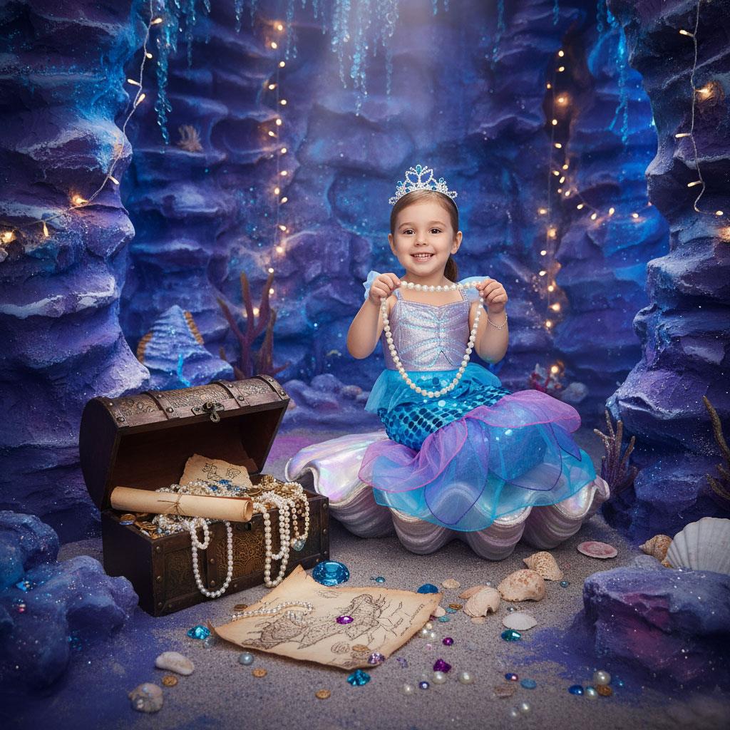 A2Z 4 Kids Girls Mermaid Halloween Costume Dress with Crown Kid Sparkly Sequin - Picture 5 of 8