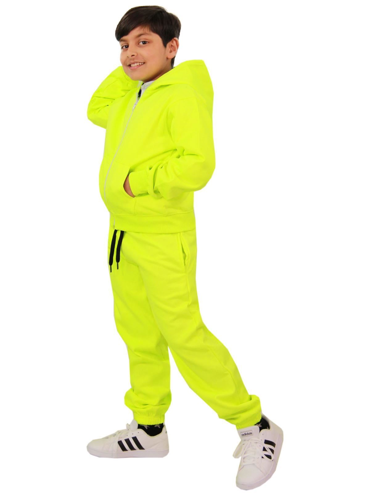 Kids Unisex Plain Tracksuit Contrast Hoodie with Joggers Sports Activewear Set - Picture 74 of 116