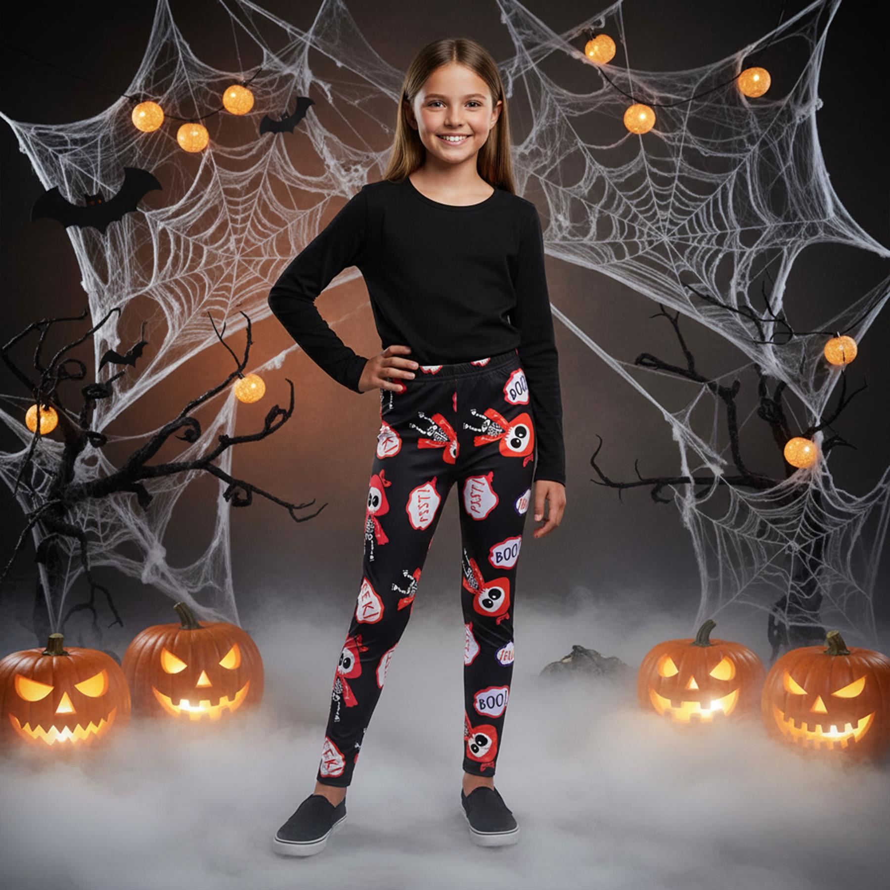 Niñas Halloween Leggings Telaraña Estampado Calavera Leggings Disfraz Elegante 3-13 Años - Imagen 5 de 43