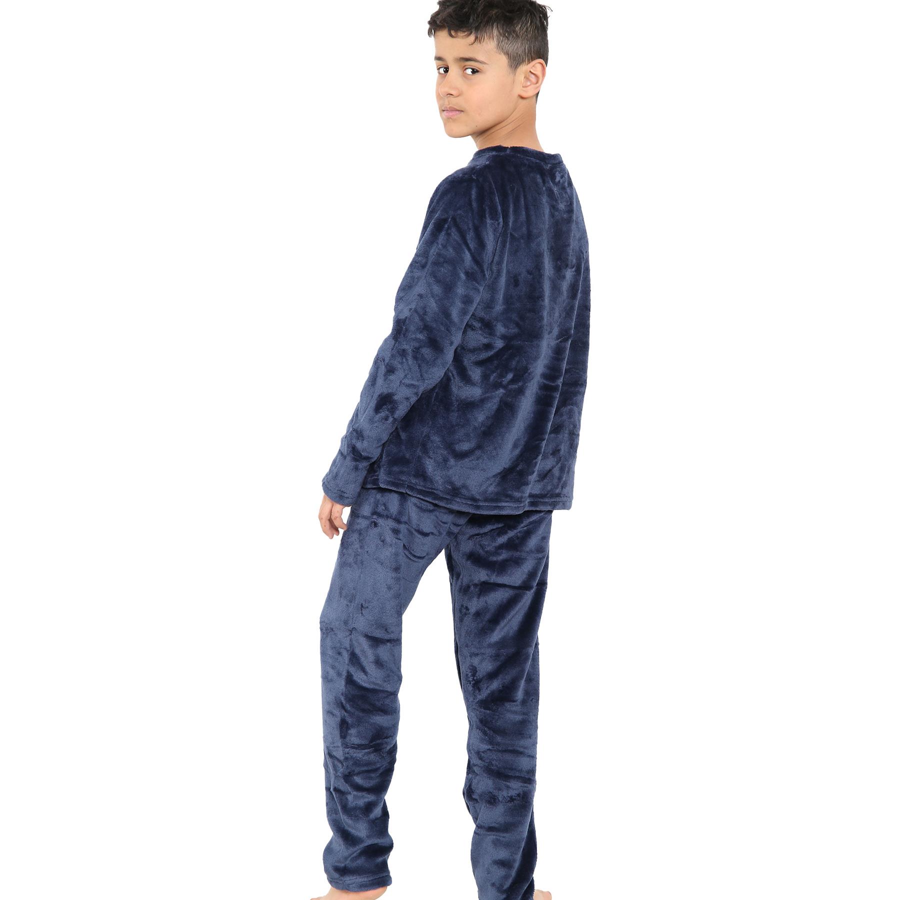Kids Childrens Warm Fleece Pyjamas For Boys & Girls Sleepover 2 Piece Gift Set - Picture 23 of 32