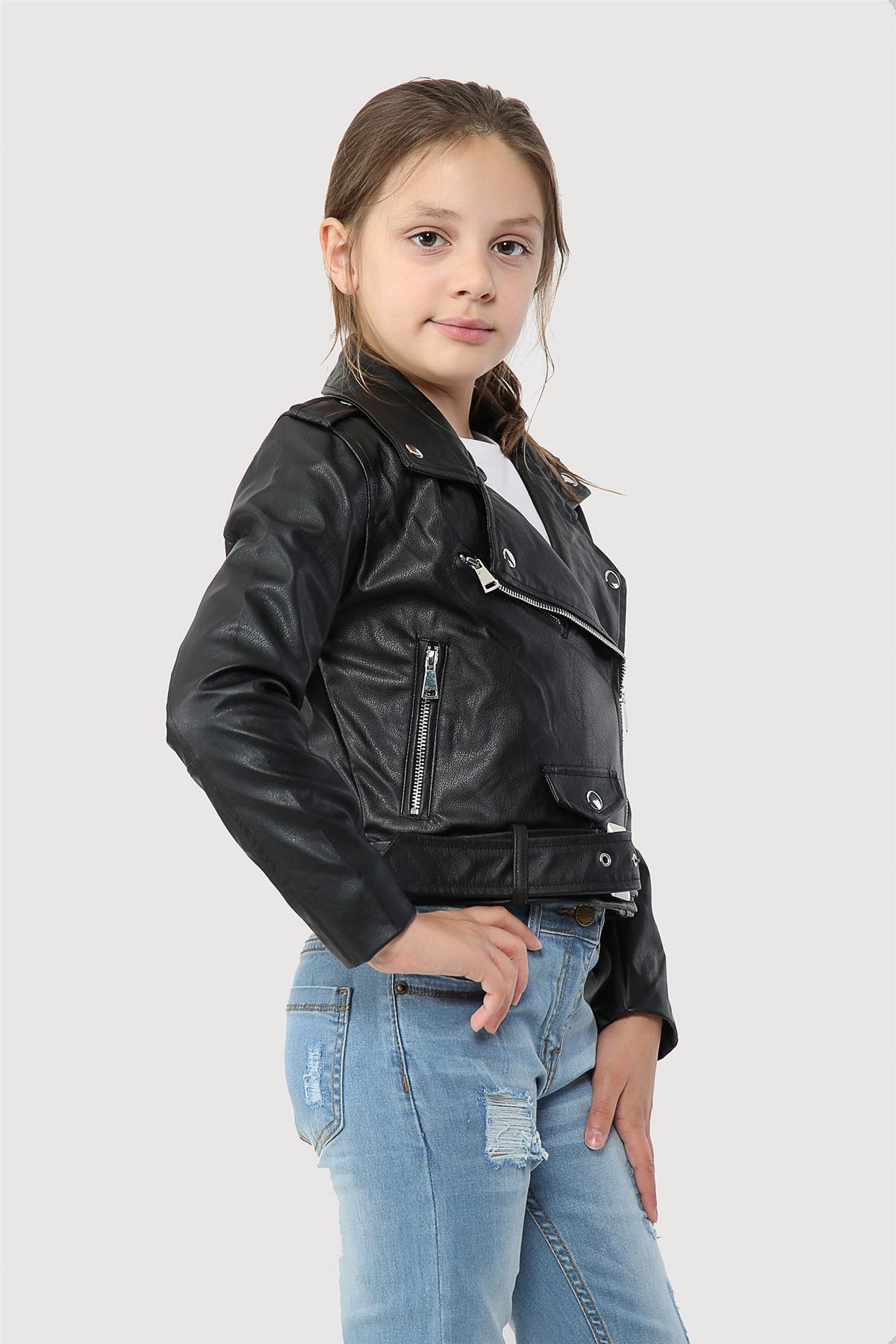 A2Z 4 Kids Girls PU Leather Jacket Zip Up Biker Trendy Belted Coats 5