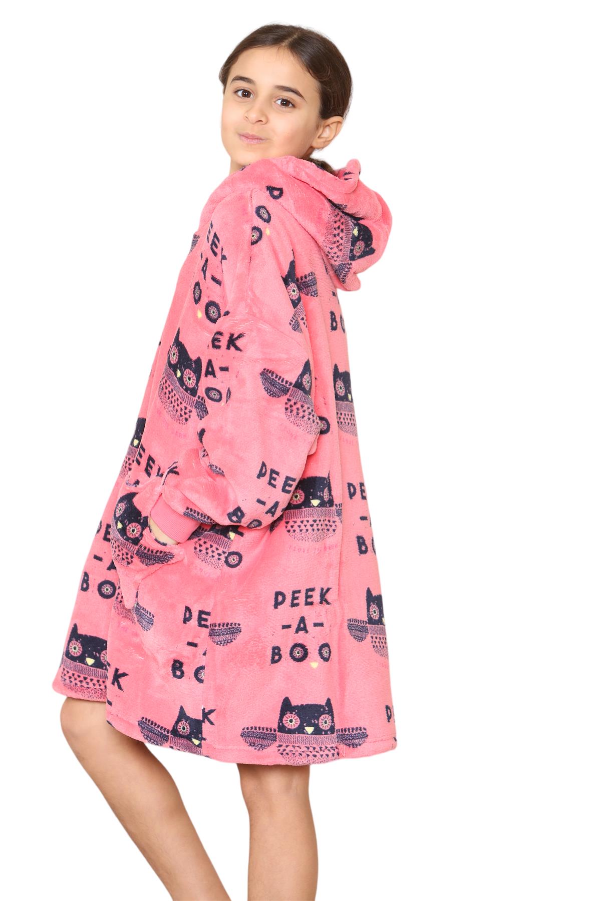 Kids Girls Boys Oversized Hoodie Animal Snuggle Blanket Super Soft Warm Fleece - Picture 24 of 47