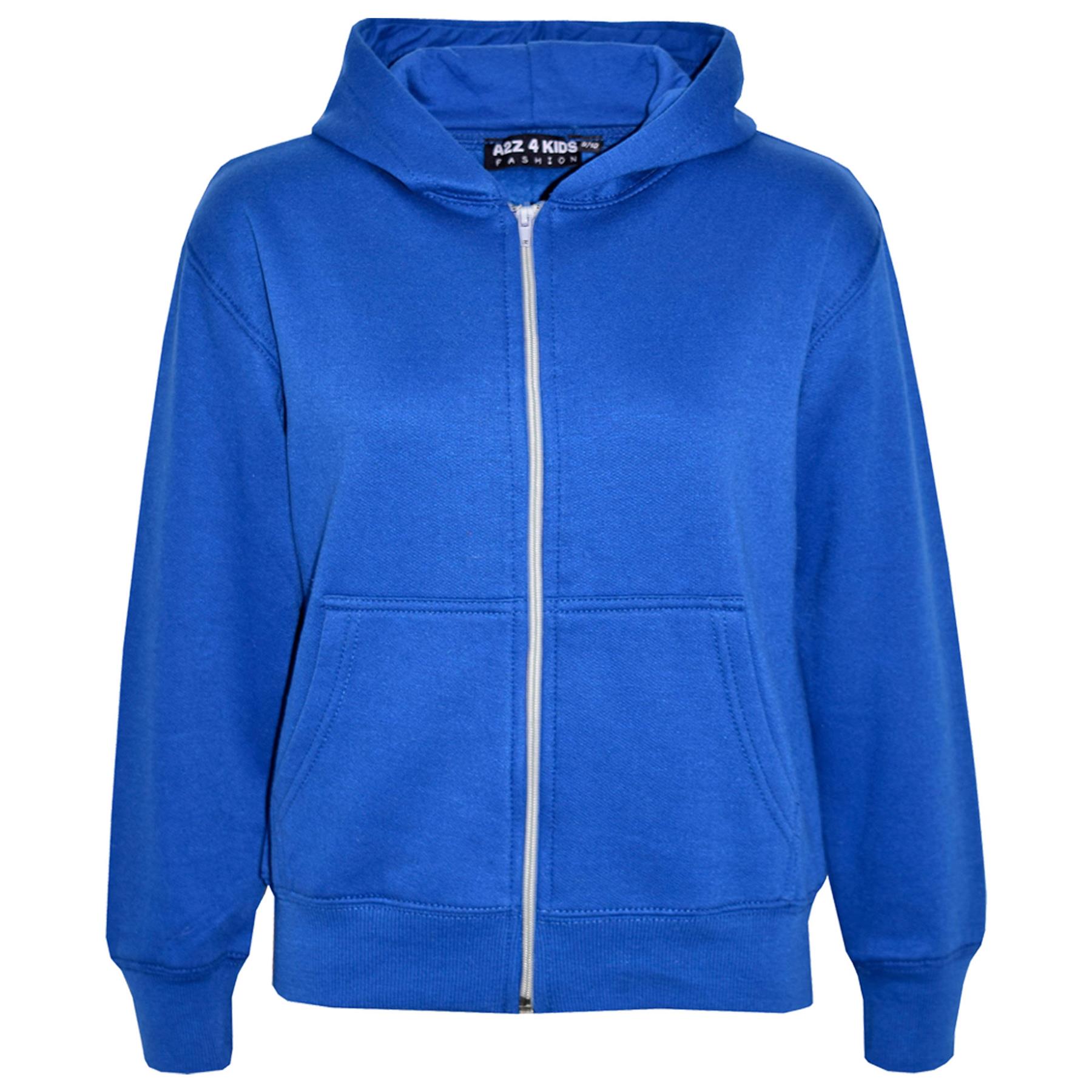 Kids Classic Plain & Tie Dye Print Full Zip-Up Soft Hooded Zipper Jacket 2-13Yrs - Picture 103 of 128