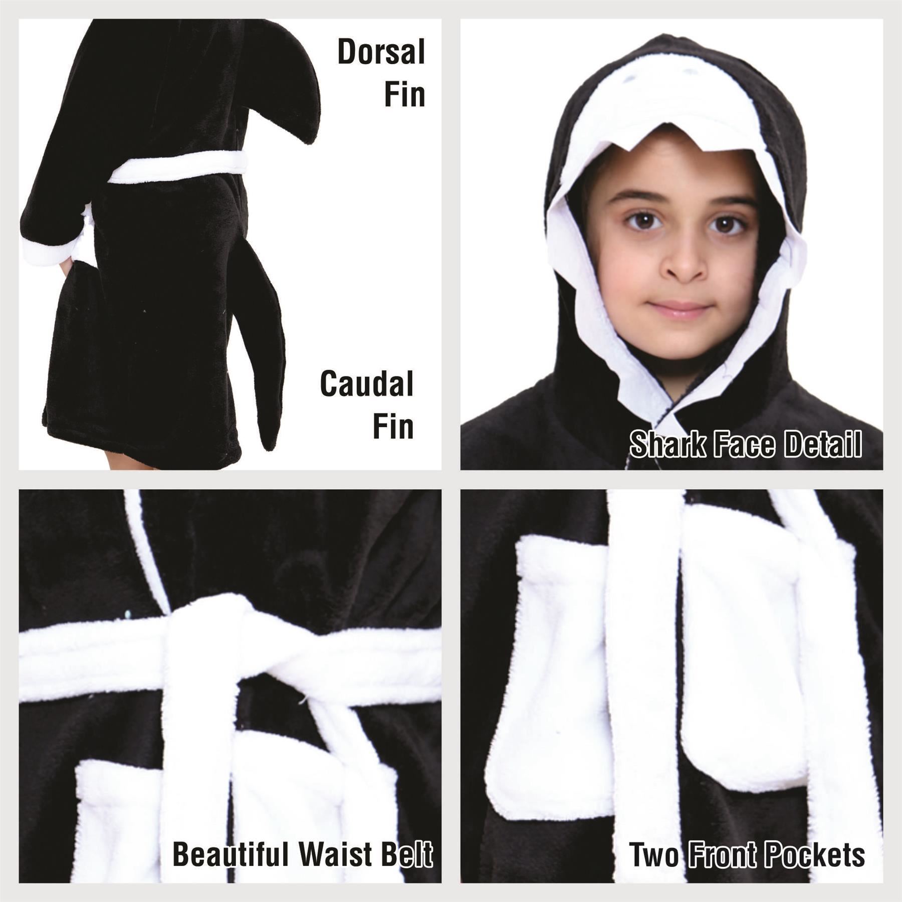 A2Z 4 Kids Super Soft 3D Shark Animal Hooded Bathrobe Dressing Gown Beach Robe - Picture 6 of 6