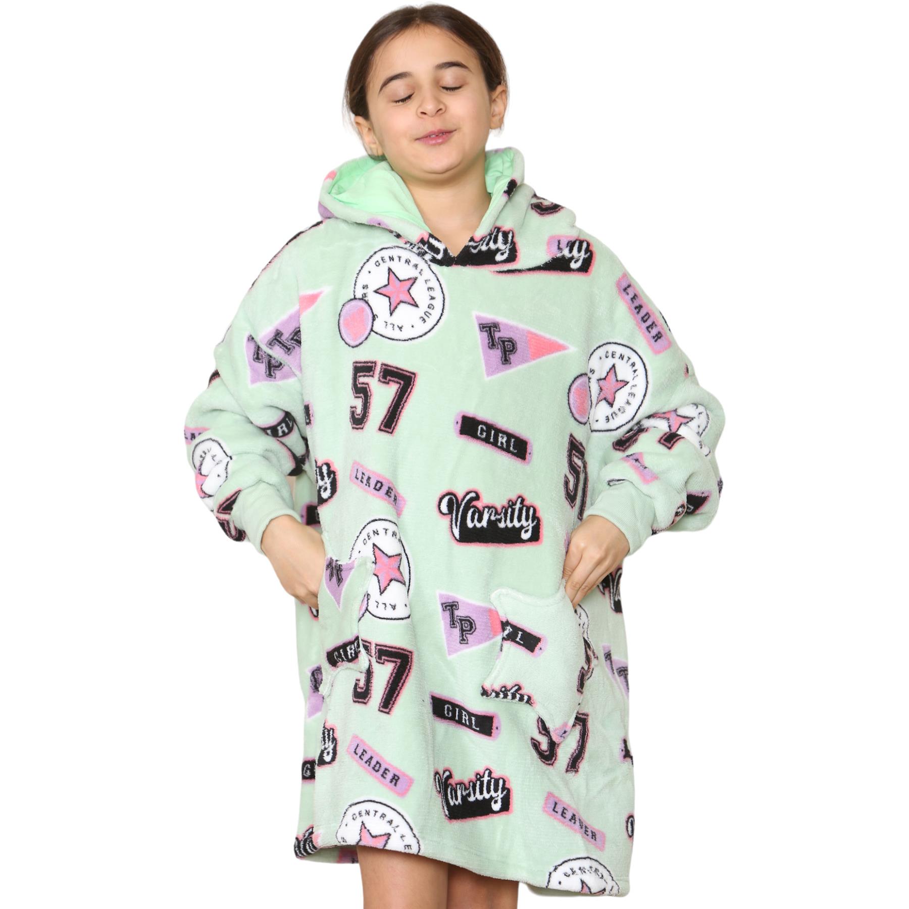 Kids Girls Boys Oversized Hoodie Animal Snuggle Blanket Super Soft Warm Fleece - Picture 42 of 47