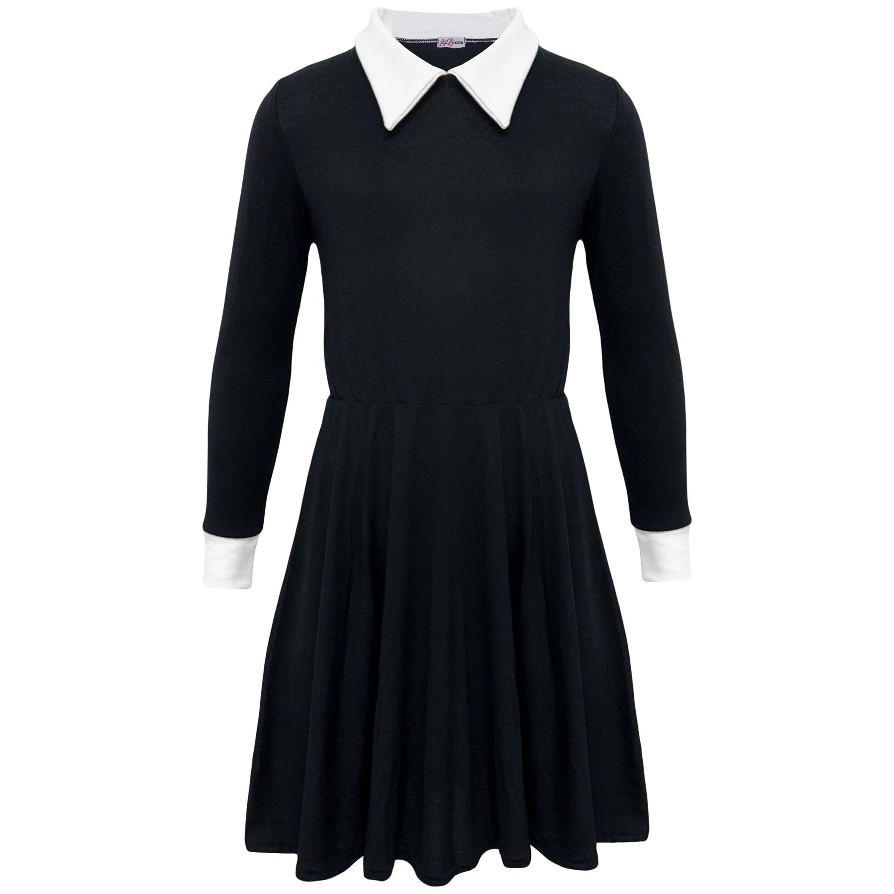 Kids Girls Halloween Swing Dress Peter Pan Collar Flared Skater Dresses 5-13Y - Picture 22 of 25