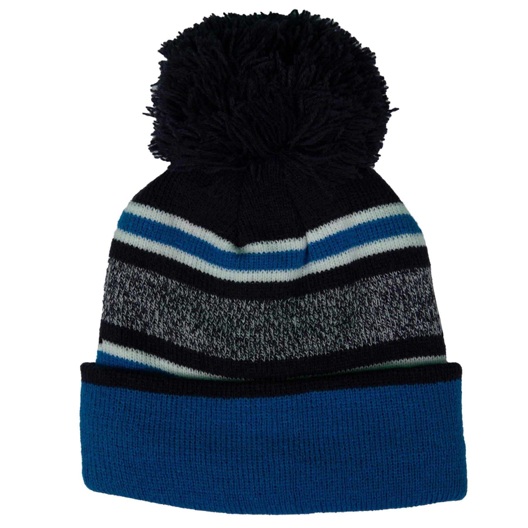 Kids Boys Hat Scarf Gloves Set Winter Warm Knitted Scarf Beanie Pom Pom Cap Set - Picture 3 of 5