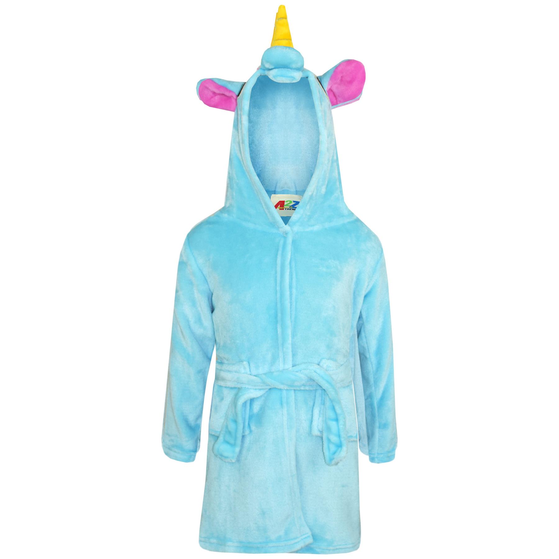 A2Z 4 Kids Super Soft 3D Animal Detail Dressing Gown Nightwear Hooded Robe 2-1 - Picture 13 of 154