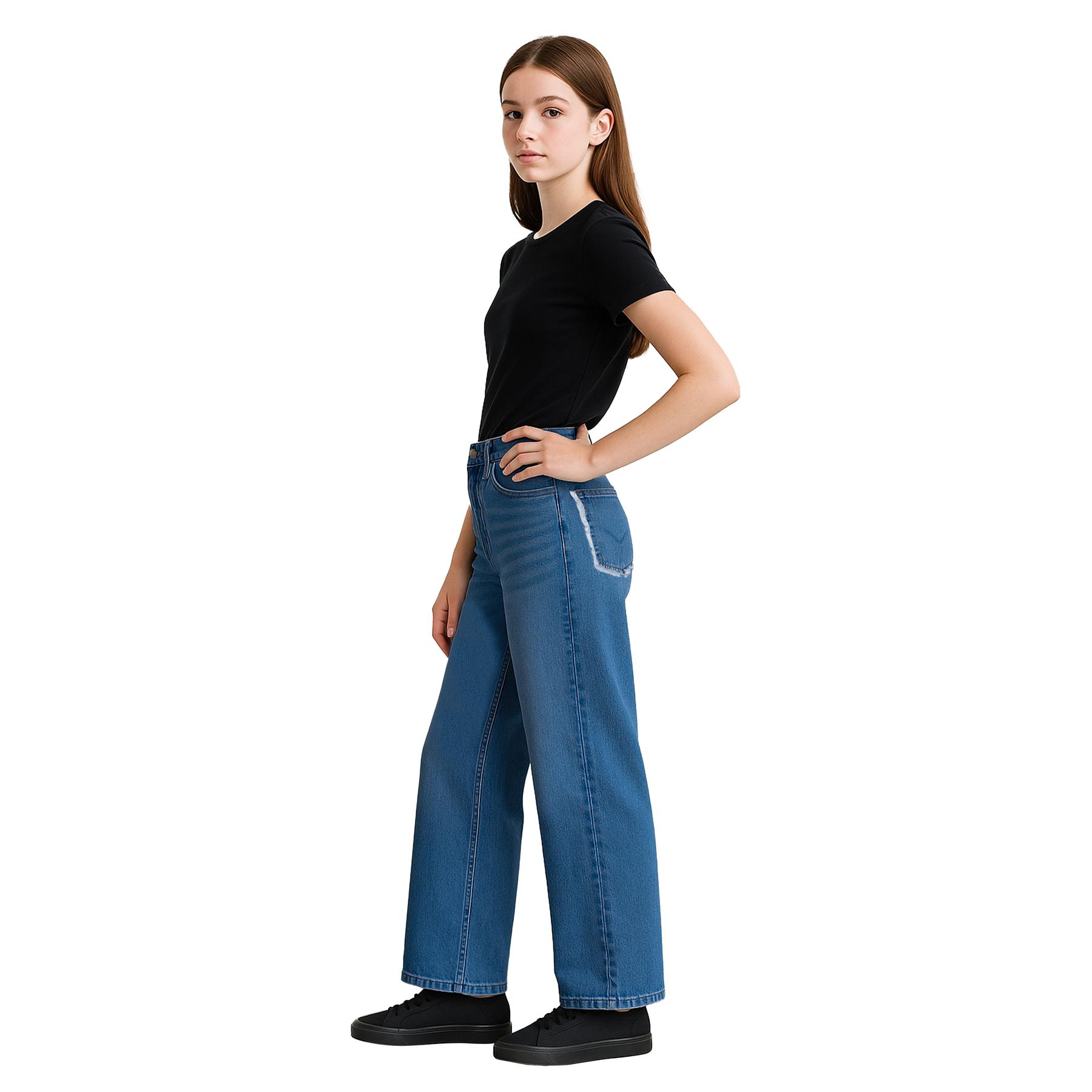 Kids Girls Relaxed Baggy Palazzo Jeans For Teens Flare Stretchy Denim Jeans - Picture 21 of 23