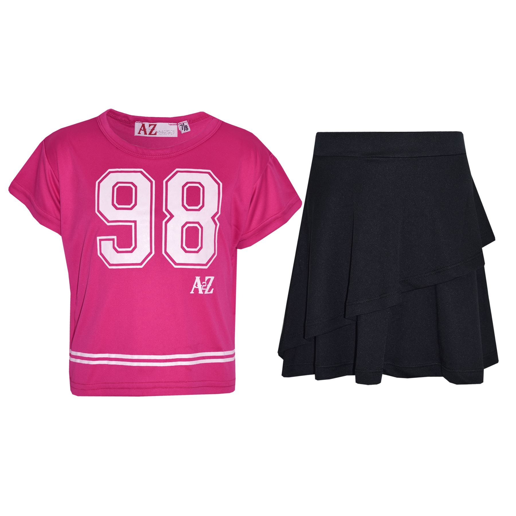 Kids Girls Crop Top And Fril Skirt Trendy Stylish Crew Neck Skater Skirt Set - Picture 17 of 41