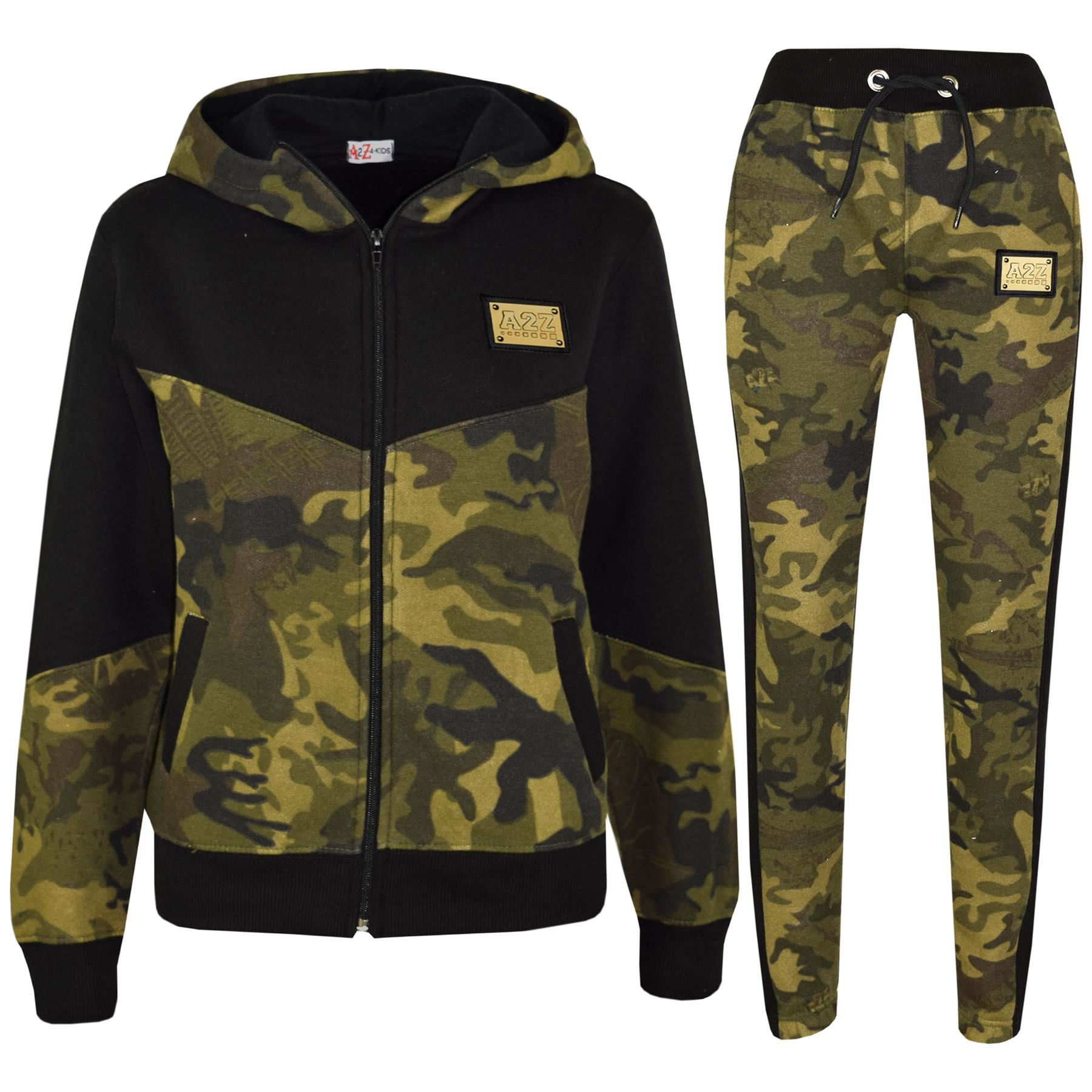 Kids Boys Girls Tracksuit Camouflage Panelled Hooded Top & Bottom Jogging Suits - Foto 9