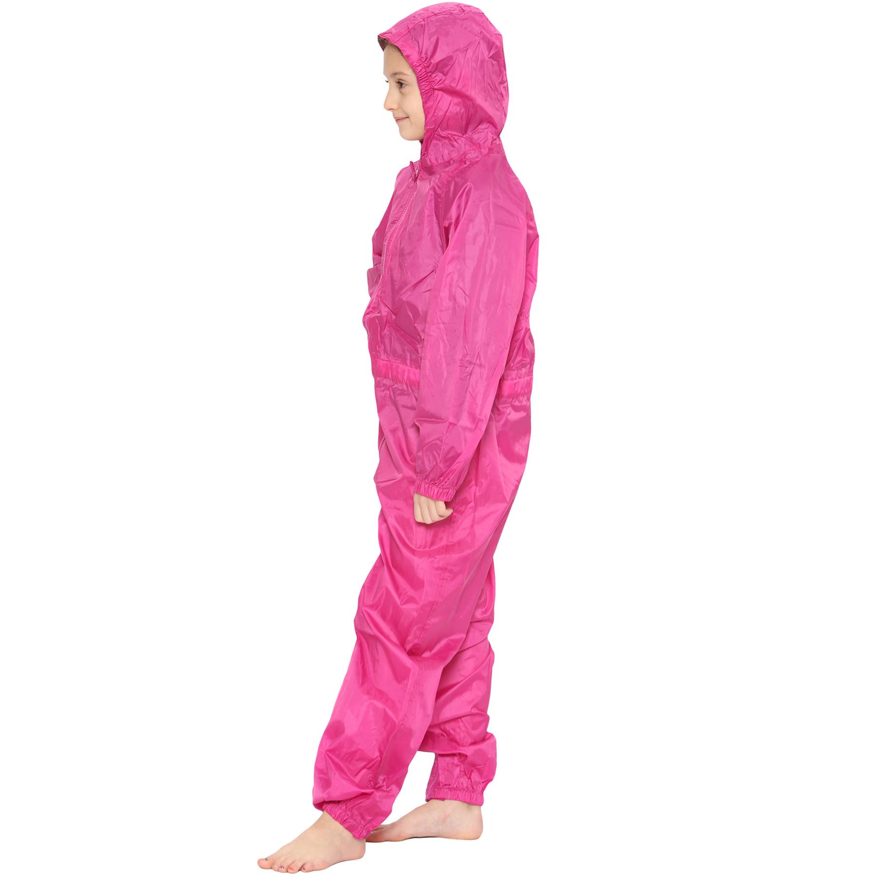 Girls Boys Raincoat Kids Pink Puddle Suit All in One Waterproof Hooded Rainsuit - Picture 5 of 8
