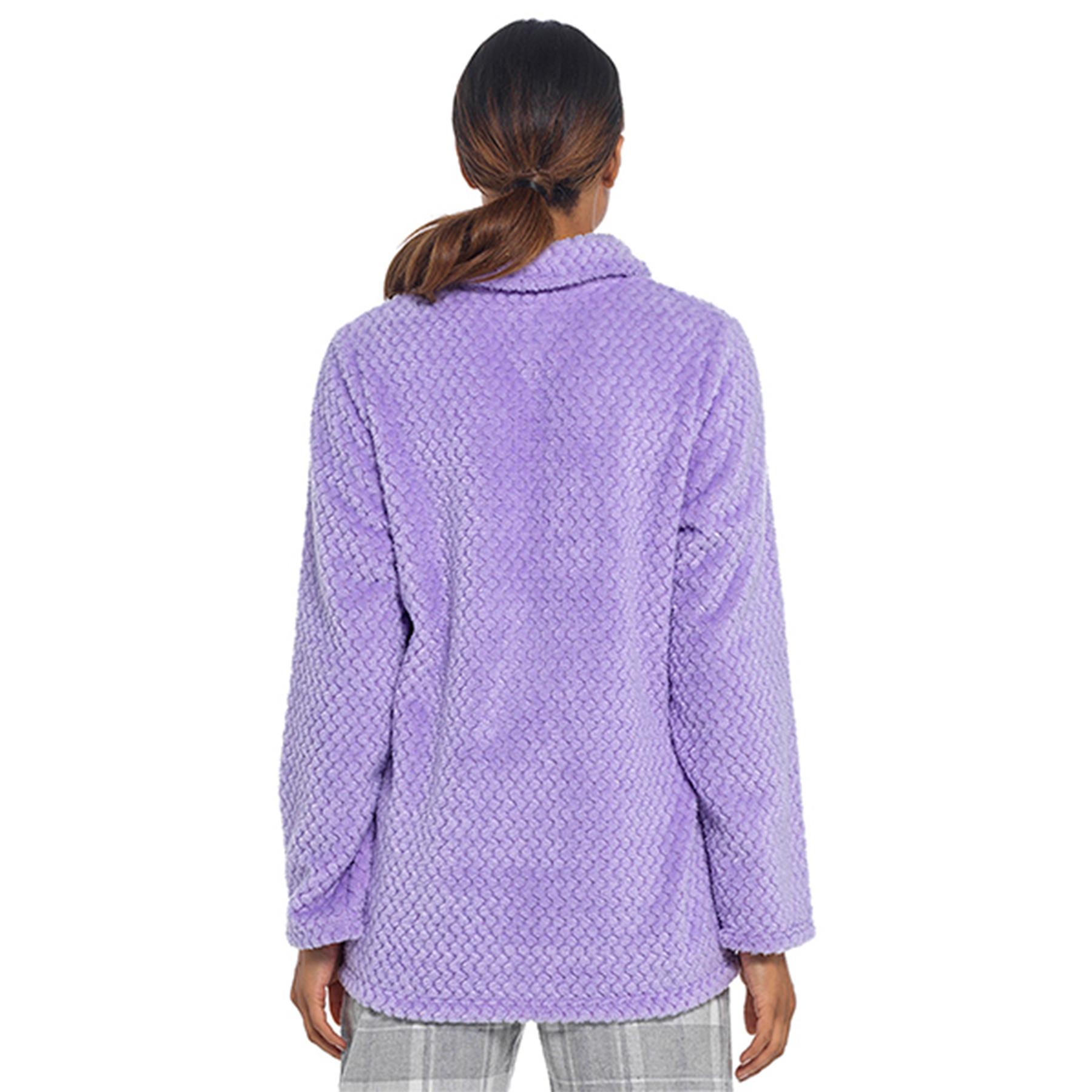 Ladies Bed Jacket Soft Winter Waffle Fleece Zip Up Warm Housecoat With Pocket - Picture 4 of 4
