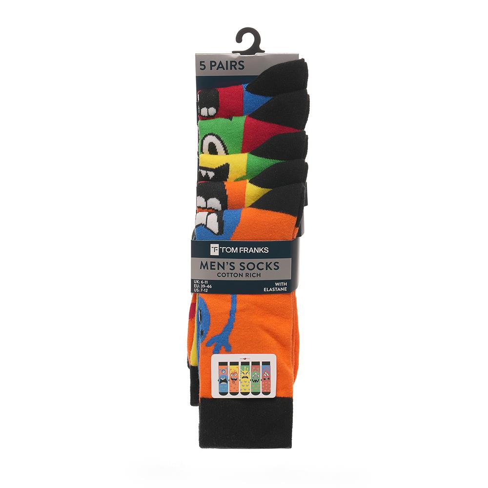 Mens 5 Pack Monster Design Socks Comfortable For Daily Wear Cotton Rich Socks - Picture 5 of 10