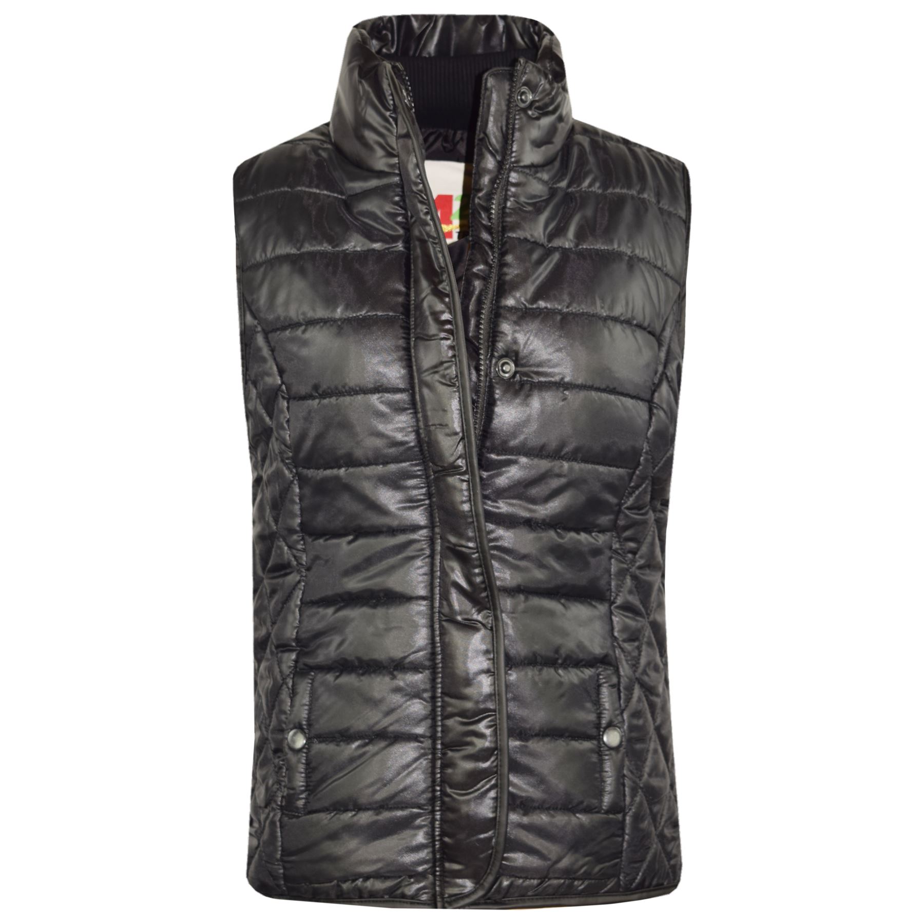 Kids Girls Boys Black Wet Look Sleeveless Lined Padded Gilet Body ...